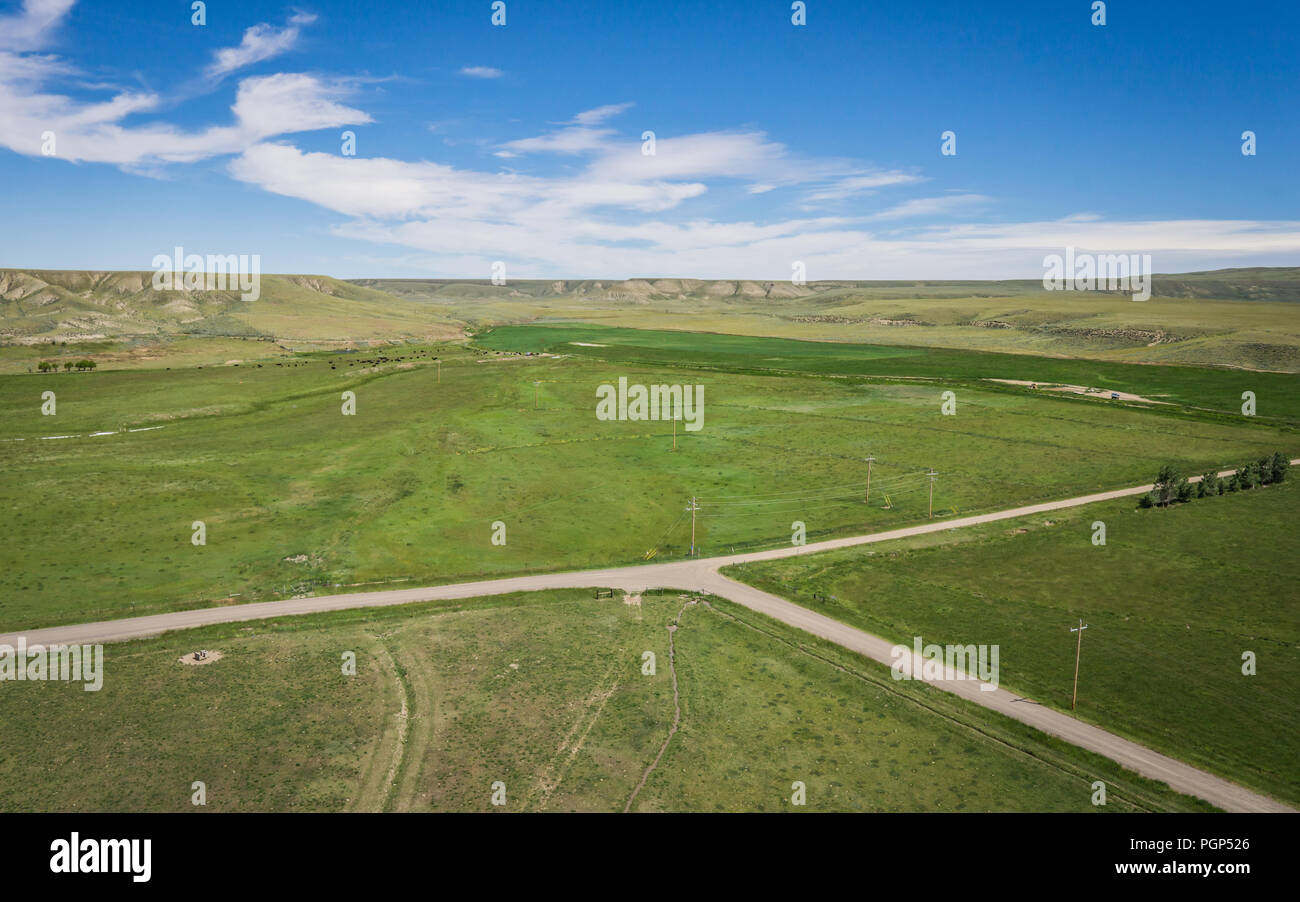 Vastes espaces verts les champs agricoles et dans la large ranchlands midwest américain. Banque D'Images