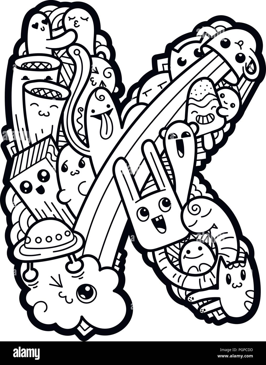 Lettre K. Hand drawn doodled kids lettre K. Mignon monstred lettrage, des symboles de texte. Illustration vectorielle pour le web, le design, la décoration, l'éducation, s'imprime, Illustration de Vecteur