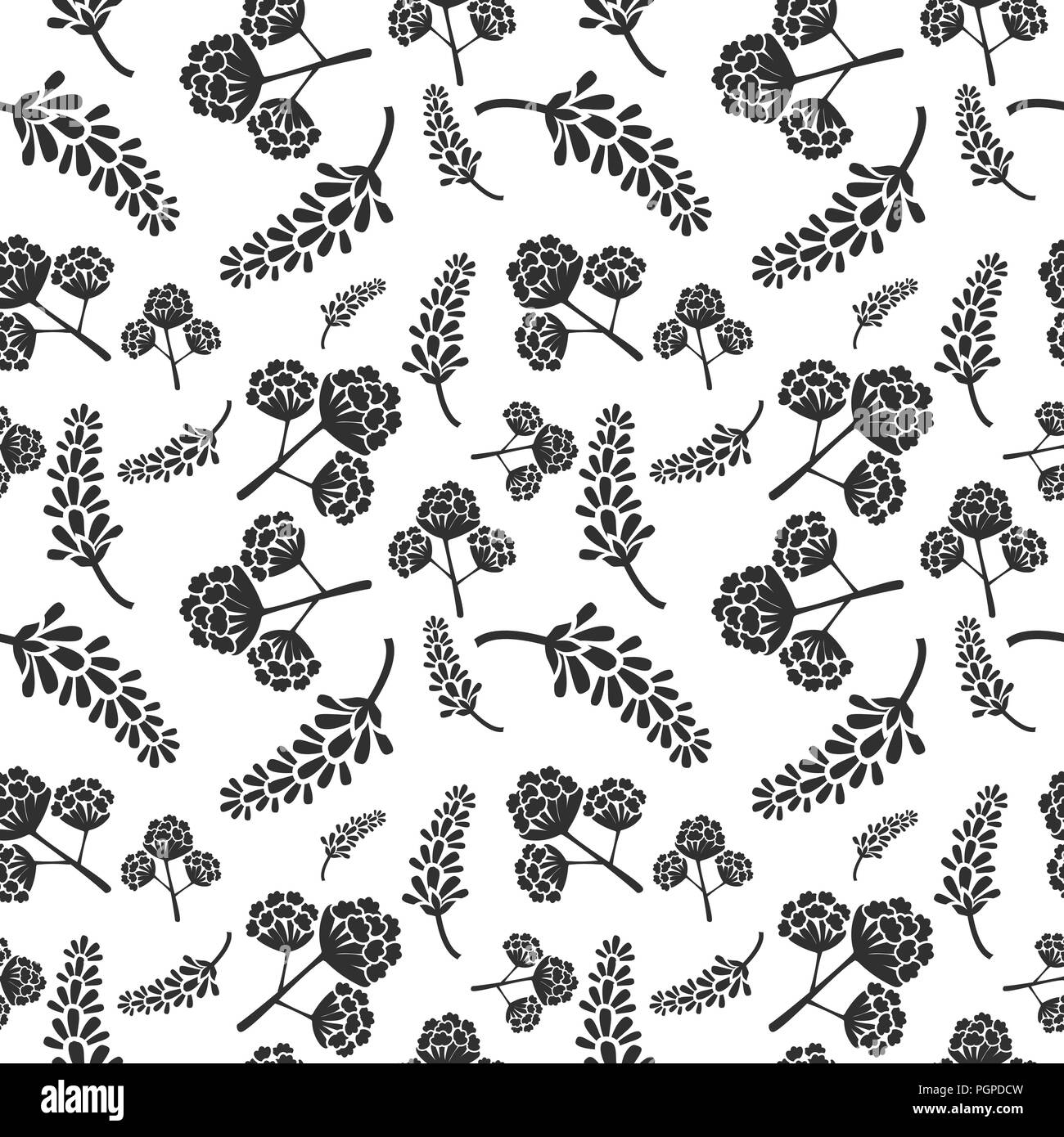Modèle vectoriel de la lavande et la valériane sur fond noir Illustration de Vecteur