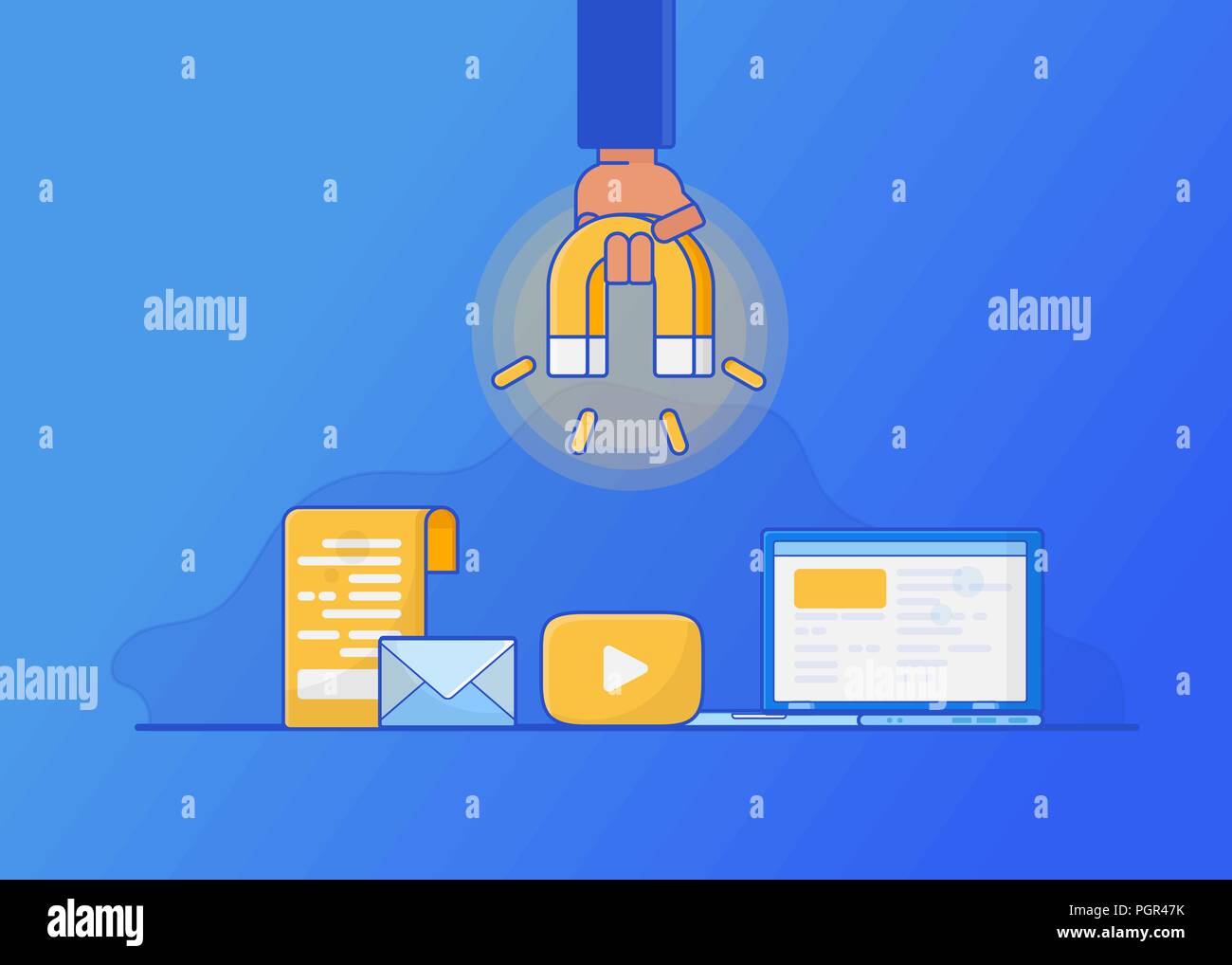 Attirer les clients en ligne. Inbound marketing numérique, Illustration de Vecteur