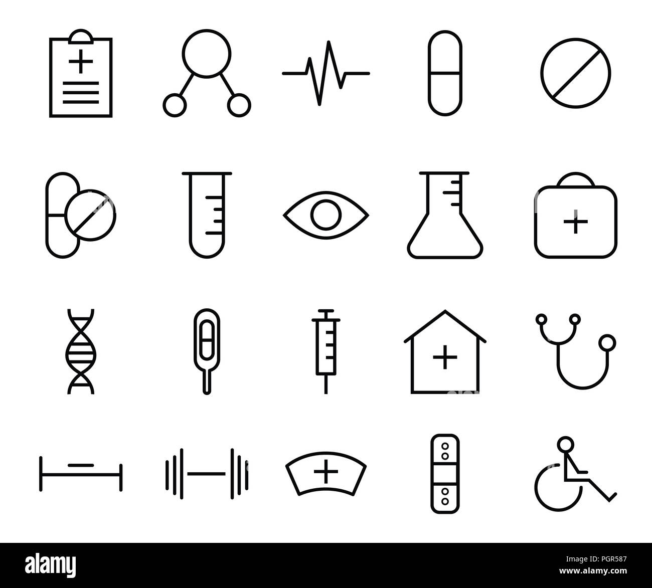 Medical icon set convient pour la collecte d'informations graphiques, sites web et supports d'impression. Télévision noir et blanc illustration vecteur icônes de ligne Banque D'Images