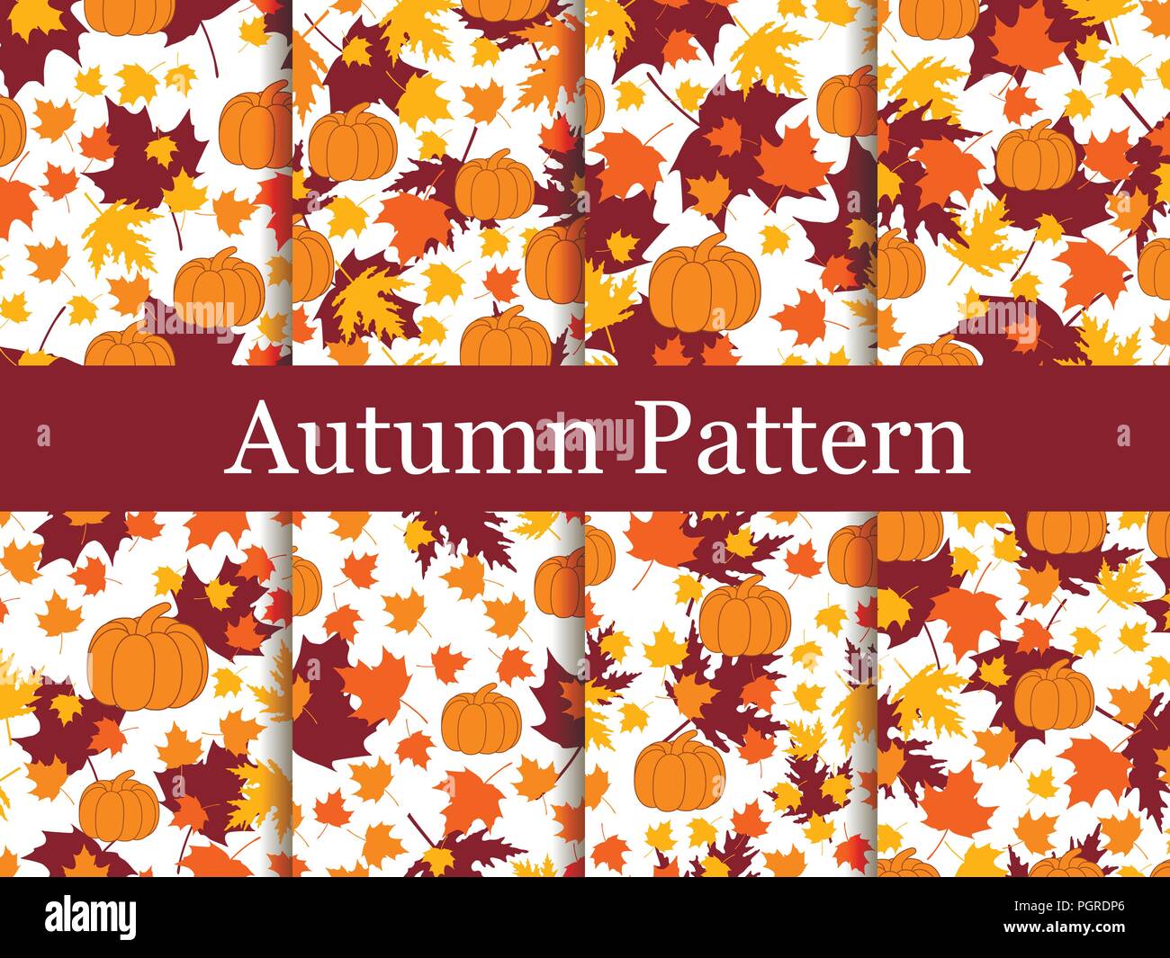 Ensemble de modèles de thèmes sans couture de l'automne. Les feuilles jaunies et les citrouilles. Jour d'action de grâce. Automne fond. Vector illustration Illustration de Vecteur
