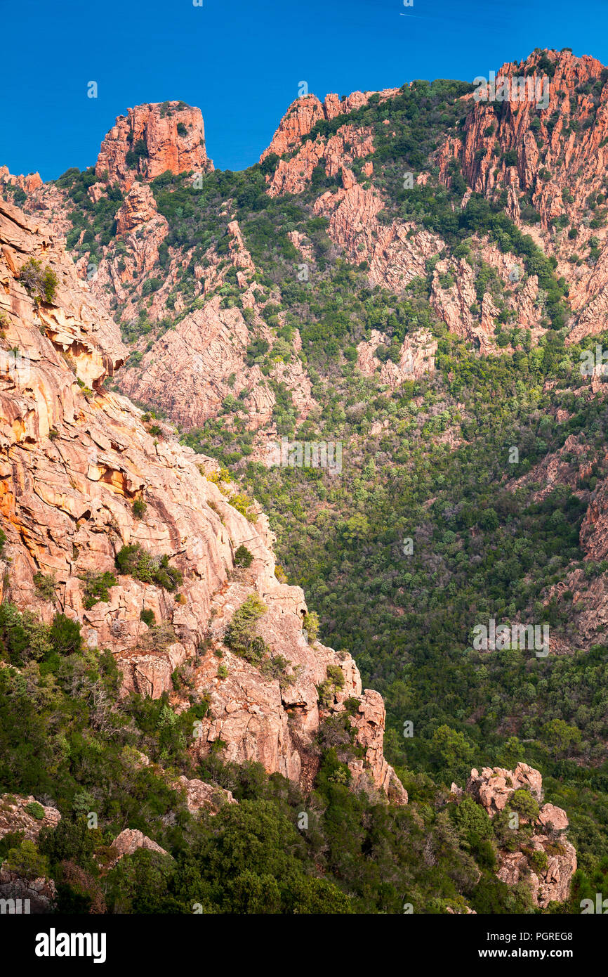 Photo verticale des Calanques de Piana, corse rocks situé à Piana, entre Ajaccio et Calvi, dans le golfe de Porto Banque D'Images