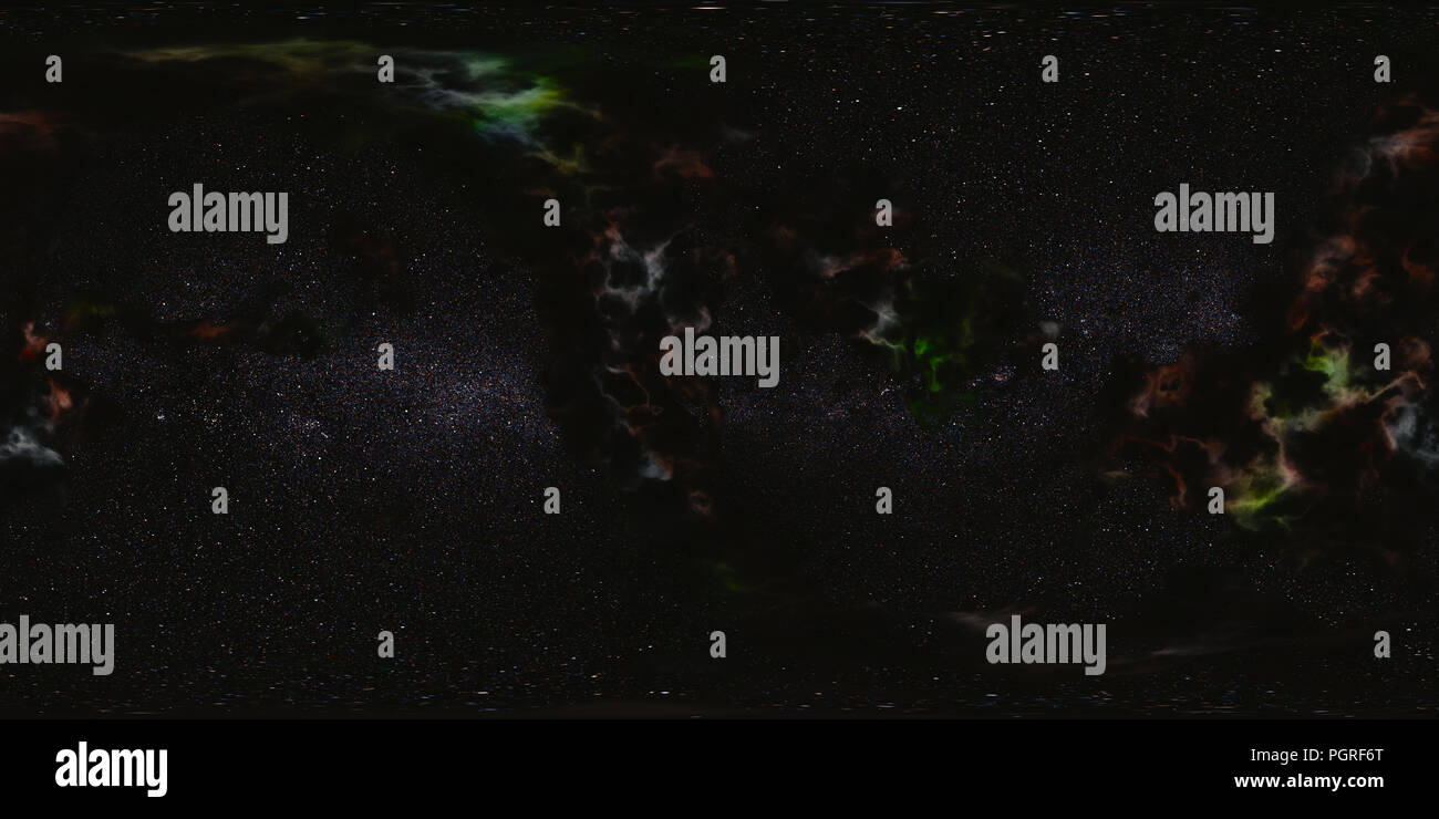 L'espace environnement HDRI map panorama sphérique, avec des étoiles d'arrière-plan et nebula (360 degré carte équirectangulaire, rendu 3d) Banque D'Images