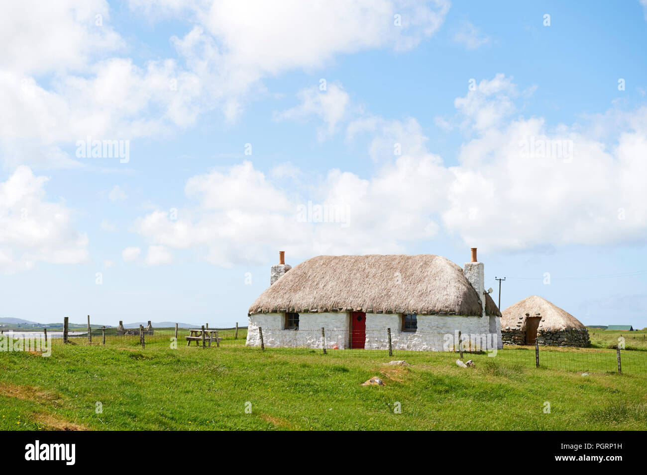 Maisons traditionnelles croft, North Uist, Scotland, UK Banque D'Images
