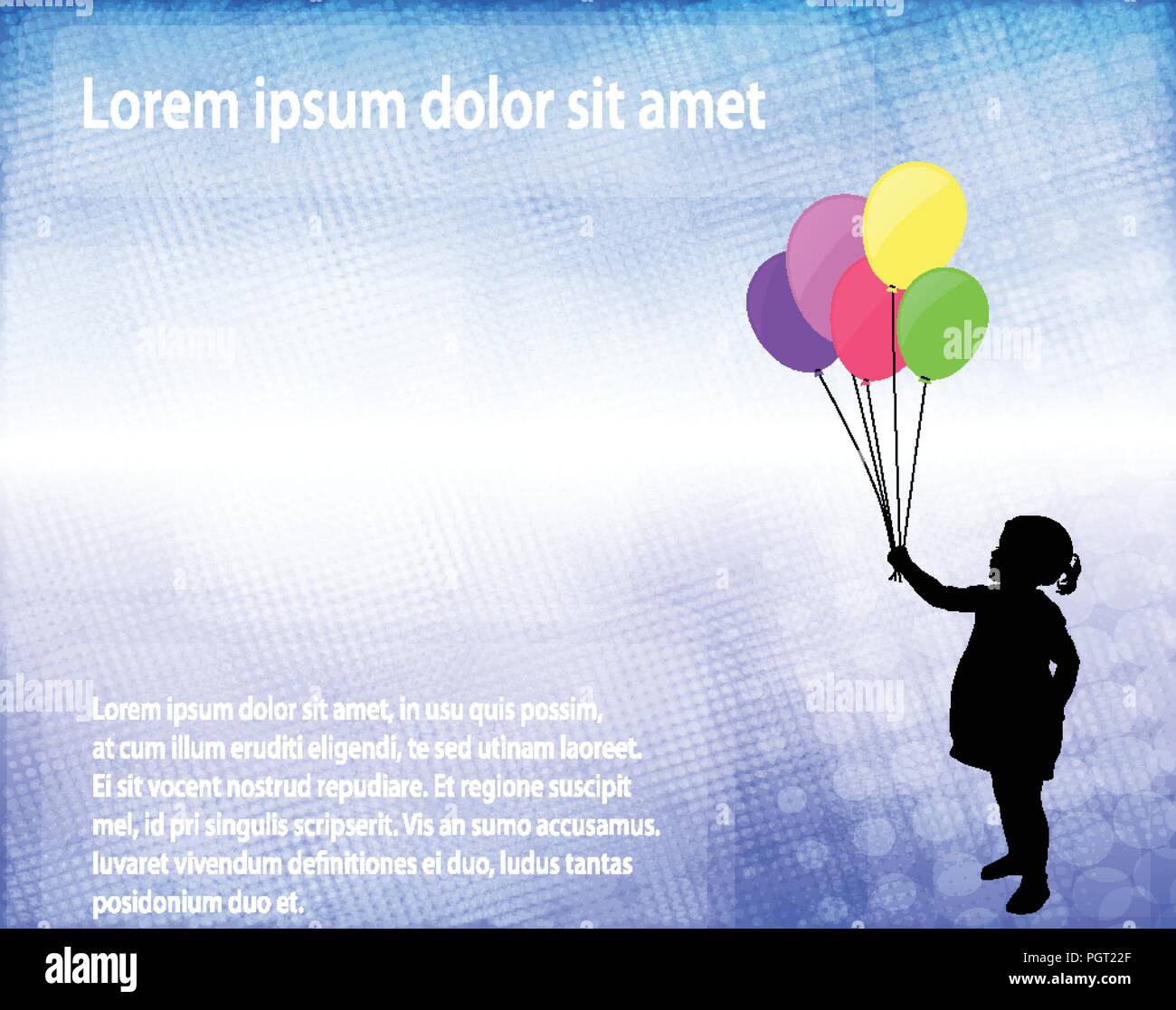 Little girl holding balloons sur fond abstrait avec l'espace pour le texte - vector Illustration de Vecteur