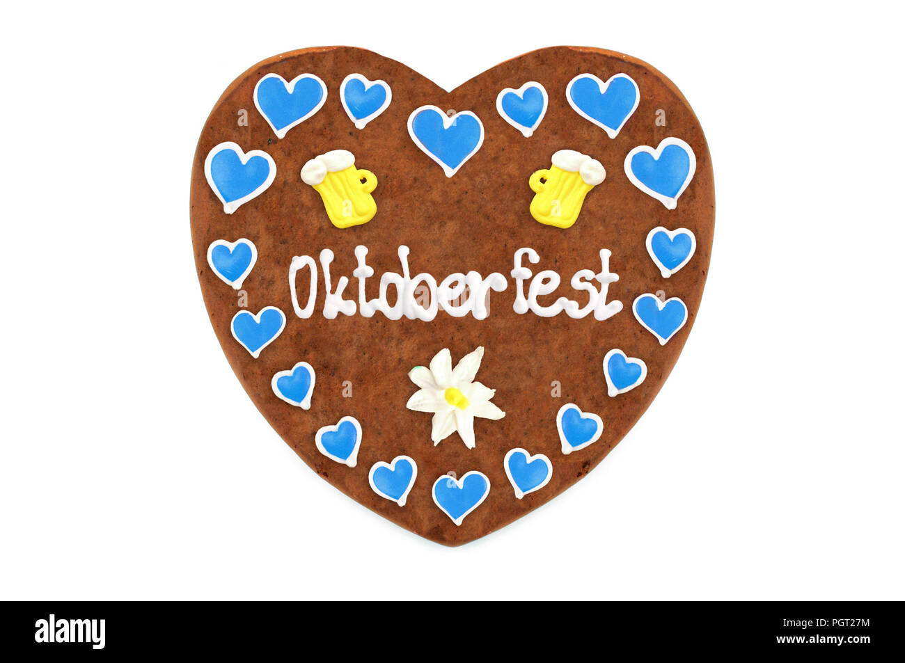 Coeur Pain d'Oktoberfest (engl. Festival Octobre Munich) avec blanc fond isolé (Allemagne). Banque D'Images