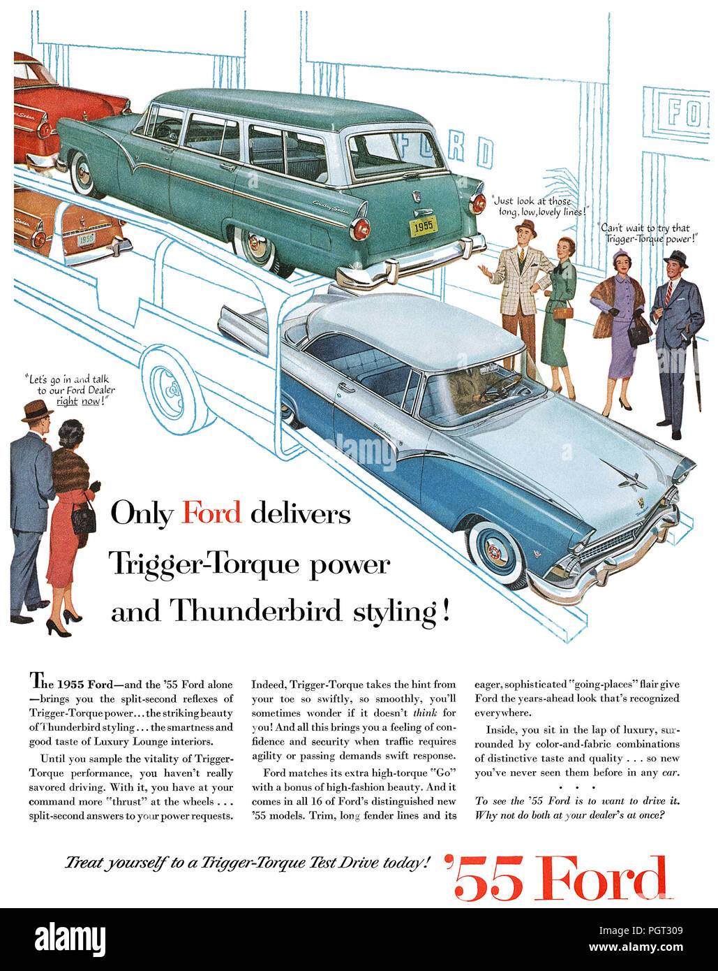 1955 publicité pour les automobiles Ford aux États-Unis. Banque D'Images