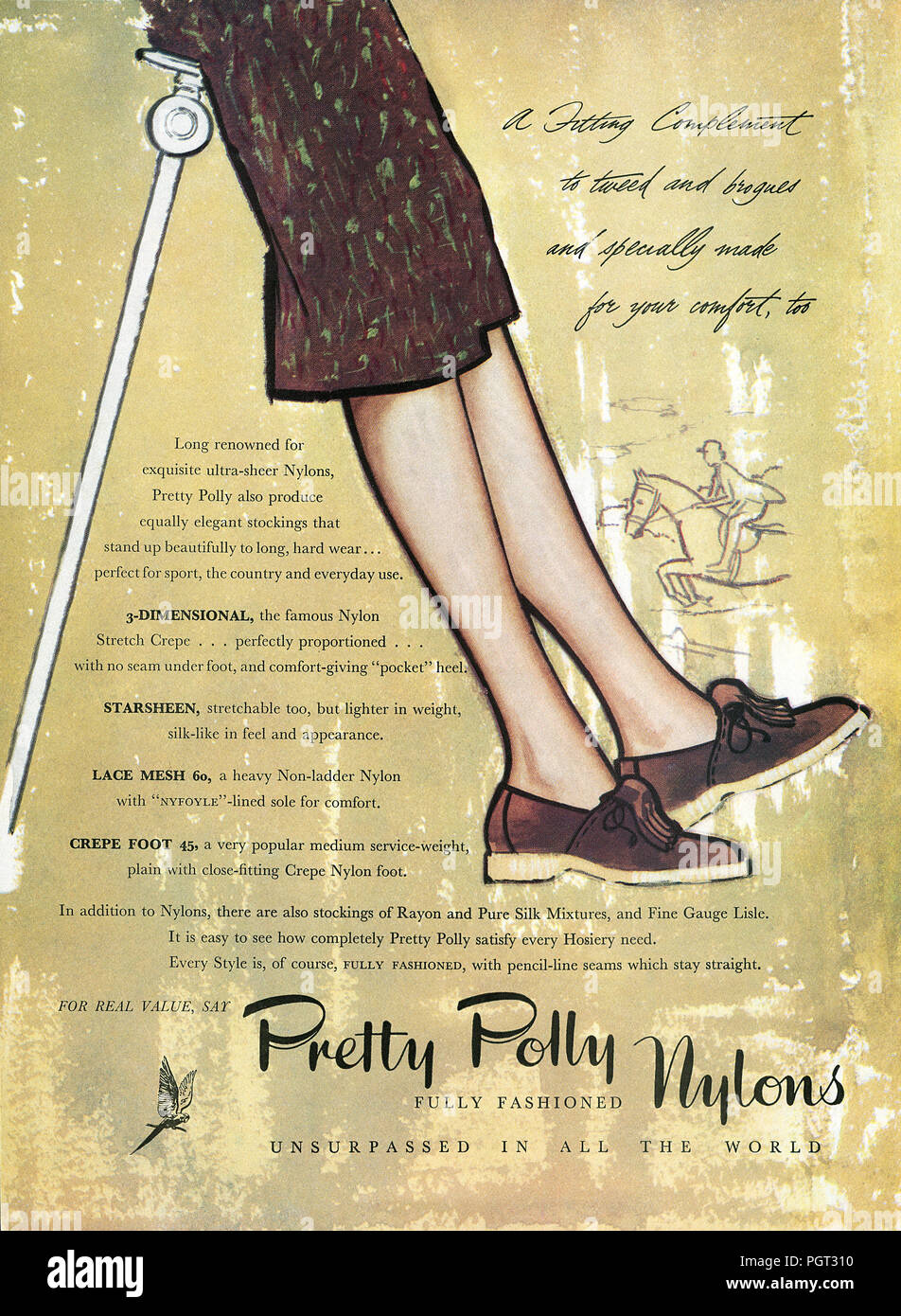 1956 La publicité de Pretty Polly Bas nylon. Banque D'Images