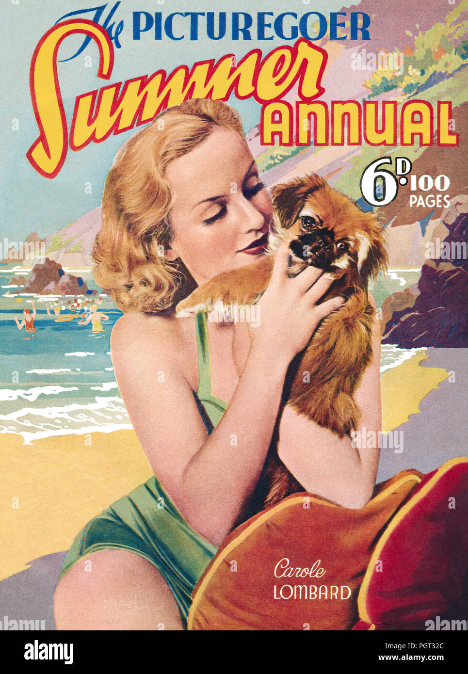 Vintage couverture du magazine Picturegoer annuelle d'été pour 1939, mettant en vedette l'actrice Carole Lombard. Banque D'Images
