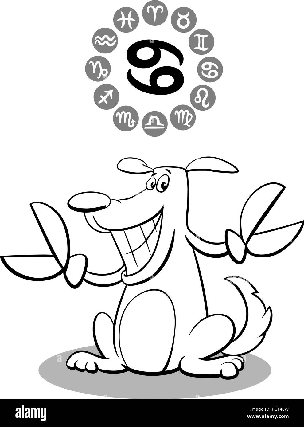 Cartoon Illustration de Funny Dog que le cancer signe du Zodiaque Illustration de Vecteur