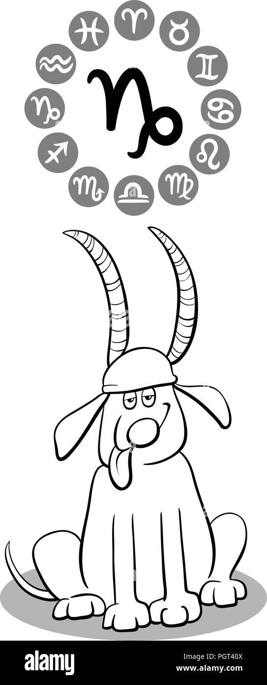 Cartoon Illustration de Funny Dog comme signe astrologique Capricorne Illustration de Vecteur