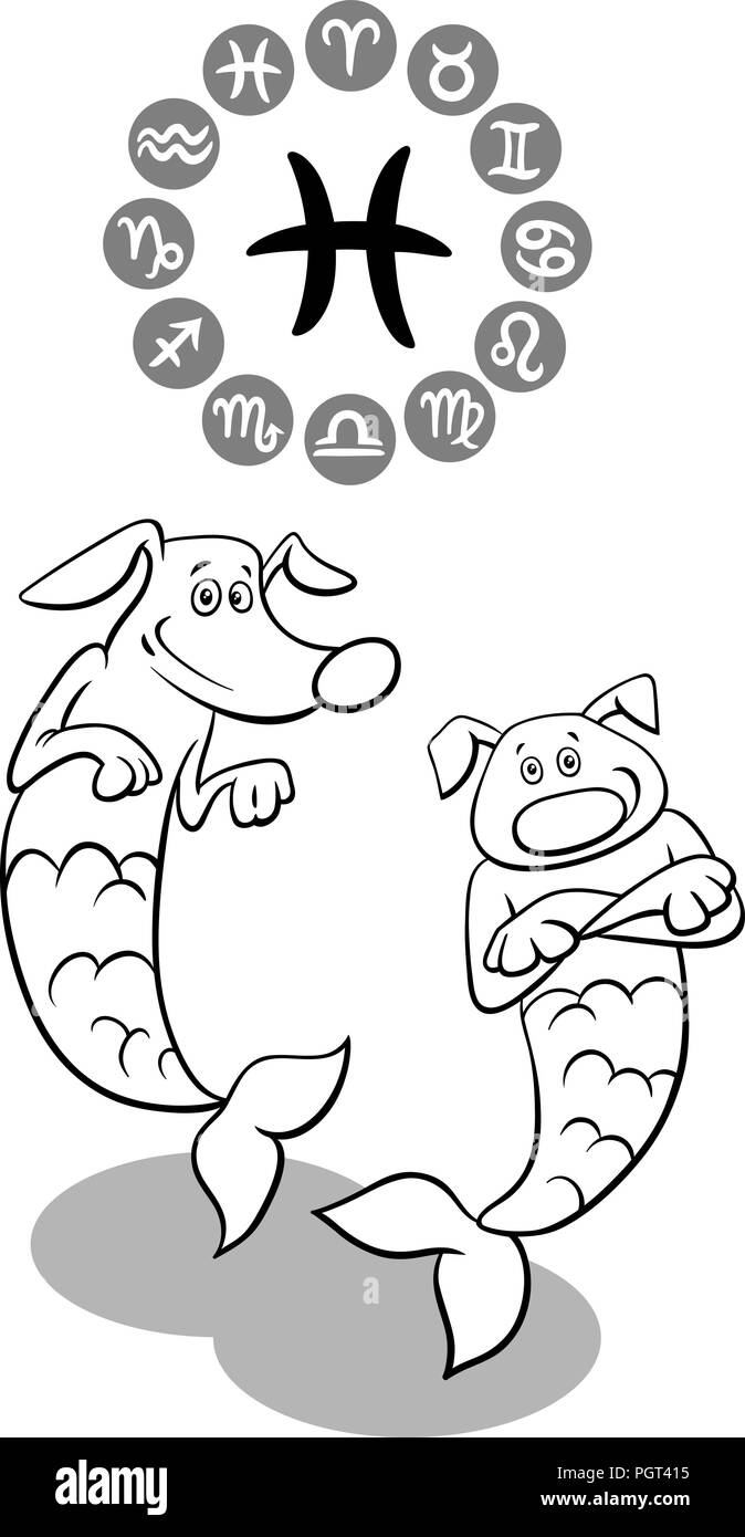 Cartoon Illustration de Funny Dog comme poissons signe du Zodiaque Illustration de Vecteur