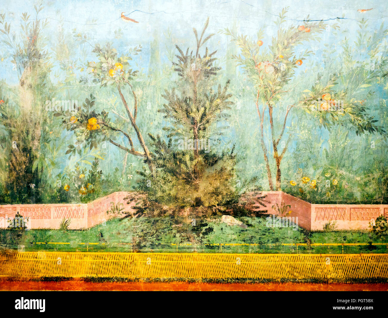 Fresque murale peinte d'une pièce à la Villa di Livia à Primaporta - le Musée National Romain à Palazzo Massimo alle terme - Rome, Italie Banque D'Images