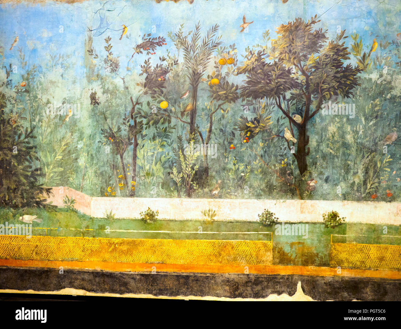 Fresque murale peinte d'une pièce à la Villa di Livia à Primaporta - le Musée National Romain à Palazzo Massimo alle terme - Rome, Italie Banque D'Images