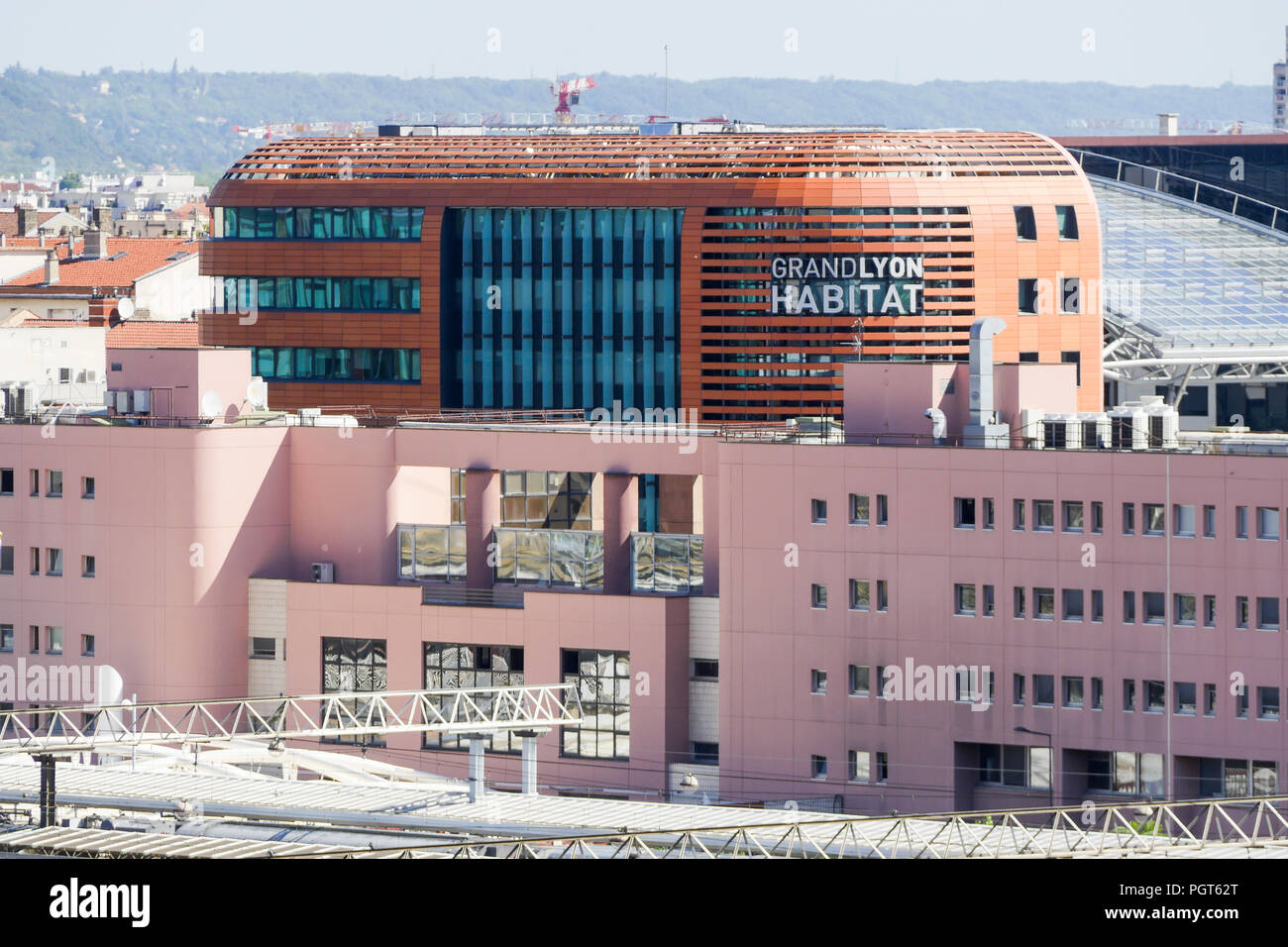 Vue générale du quartier de la Part-Dieu vu depuis le toit du bâtiment du ciel, Lyon, France Banque D'Images