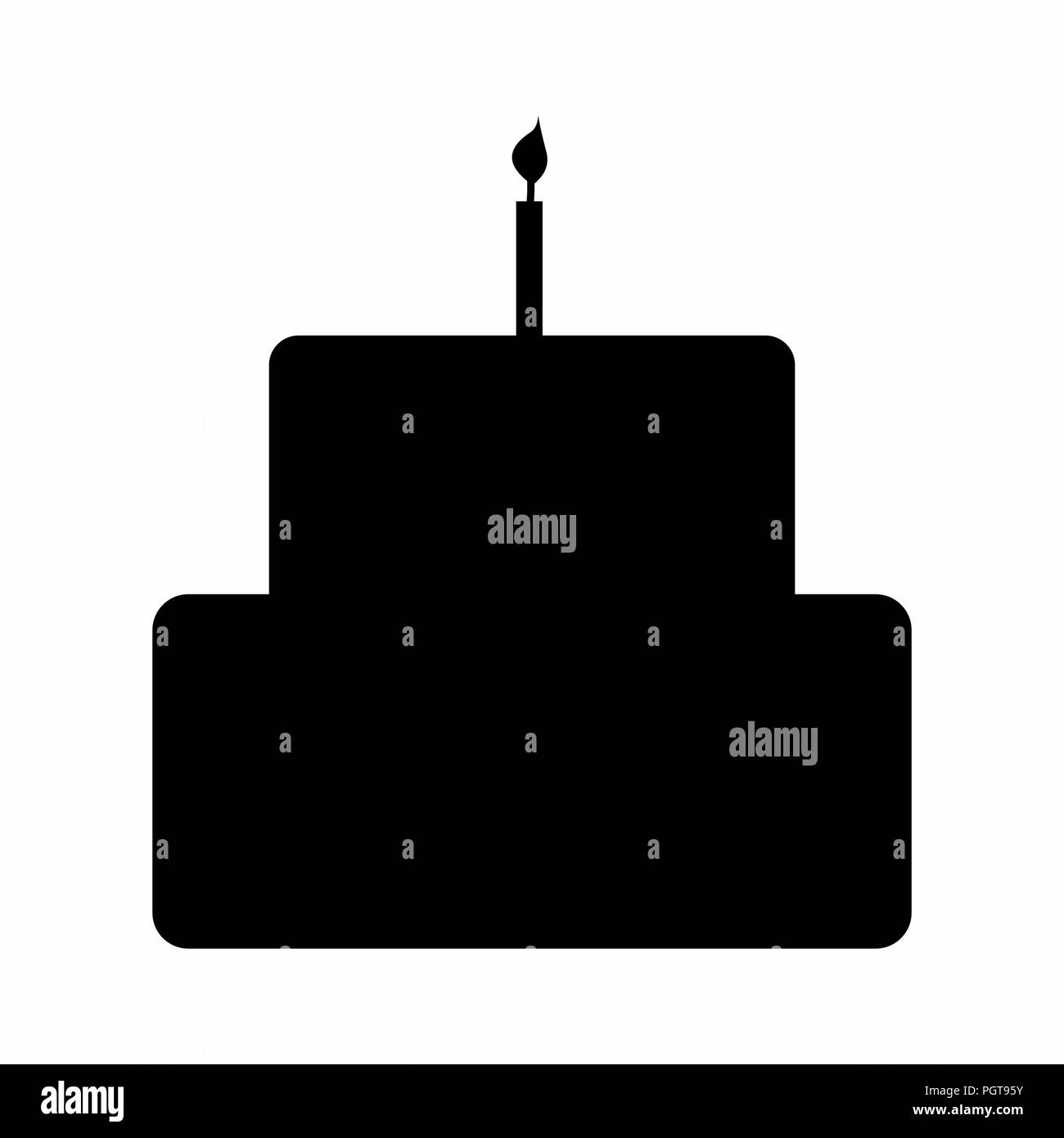 Silhouette sombre d'un gâteau d'anniversaire avec une bougie sur fond blanc Illustration de Vecteur