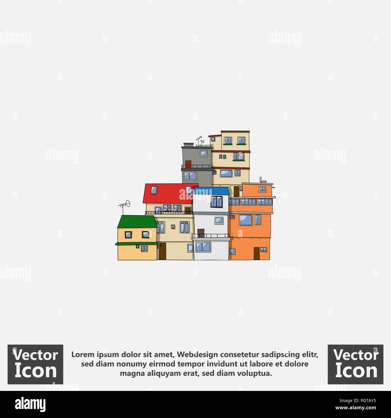 Icône de style appartement avec symbole maisons favela Illustration de Vecteur