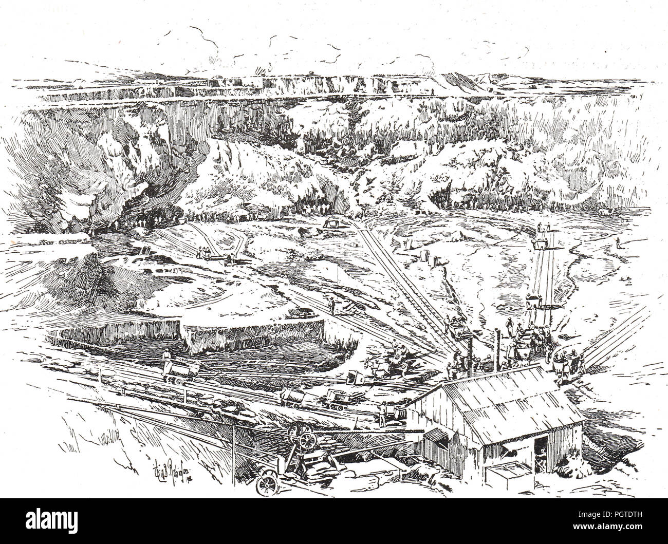 Une mine de diamants à Kimberley, Northern Cape, Afrique du Sud, vers 1900. Emplacement du siège de Kimberley, qui a eu lieu pendant la Seconde Guerre des Boers Banque D'Images