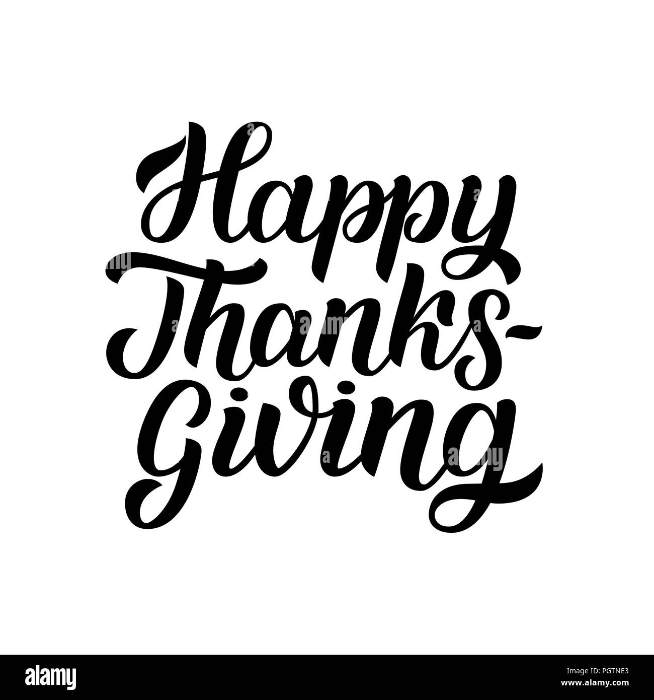 Joyeux thanksgiving main pinceau lettrage, isolé sur fond blanc. Illustration de calligraphie. Peut être utilisé pour l'appartement de type design Banque D'Images