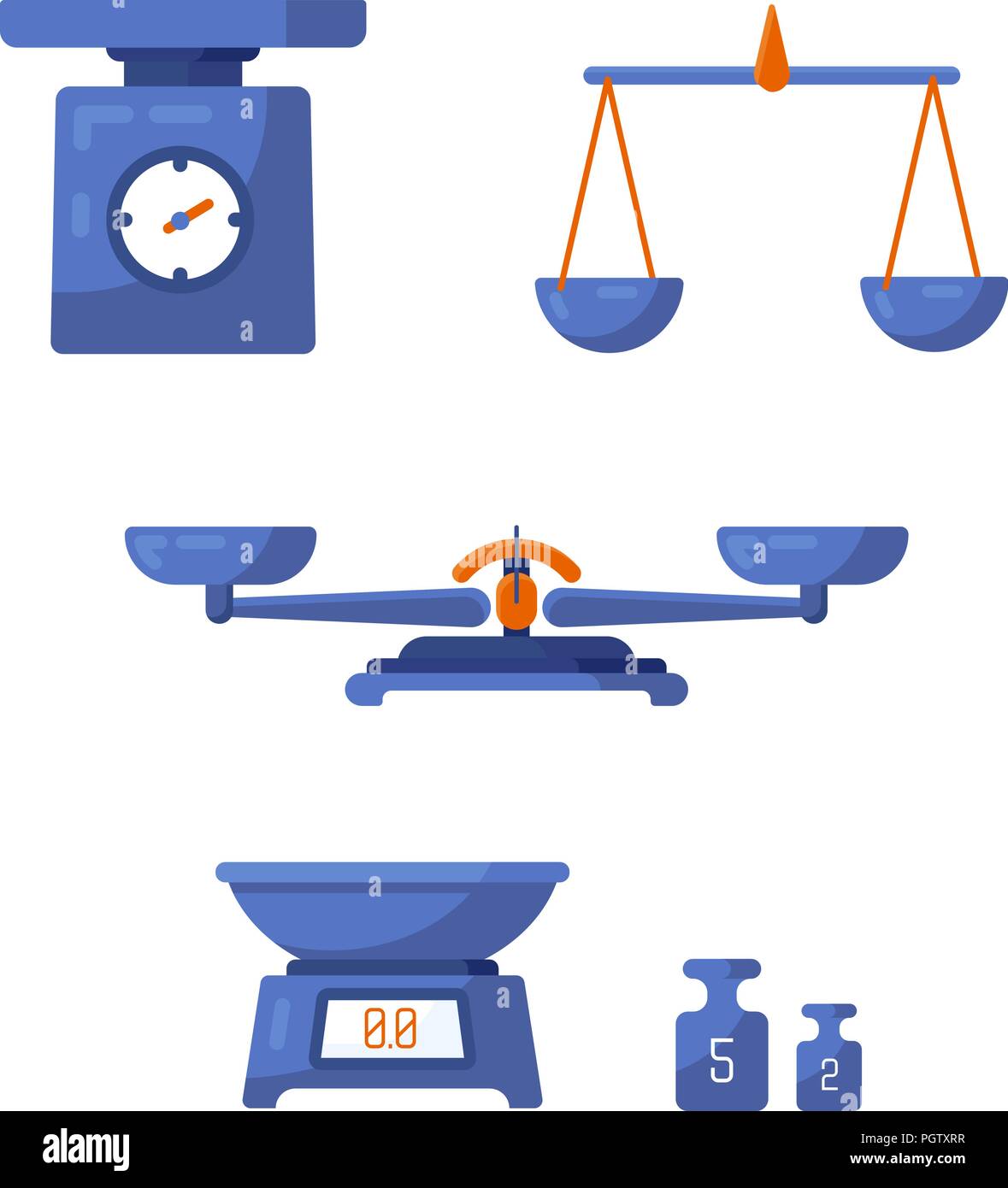Un ensemble d'échelles différentes, d'un poids, le poids, l'équilibre dans un style plat. Vector illustration. Illustration de Vecteur