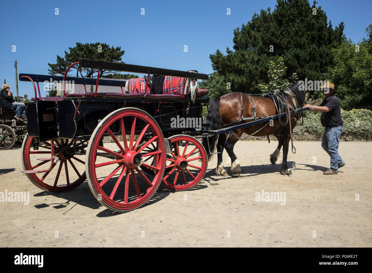 Le positionnement d'un transport touristique à cheval sur l'île de Sark, près de Guernesey, et une partie des îles Anglo-Normandes. Banque D'Images