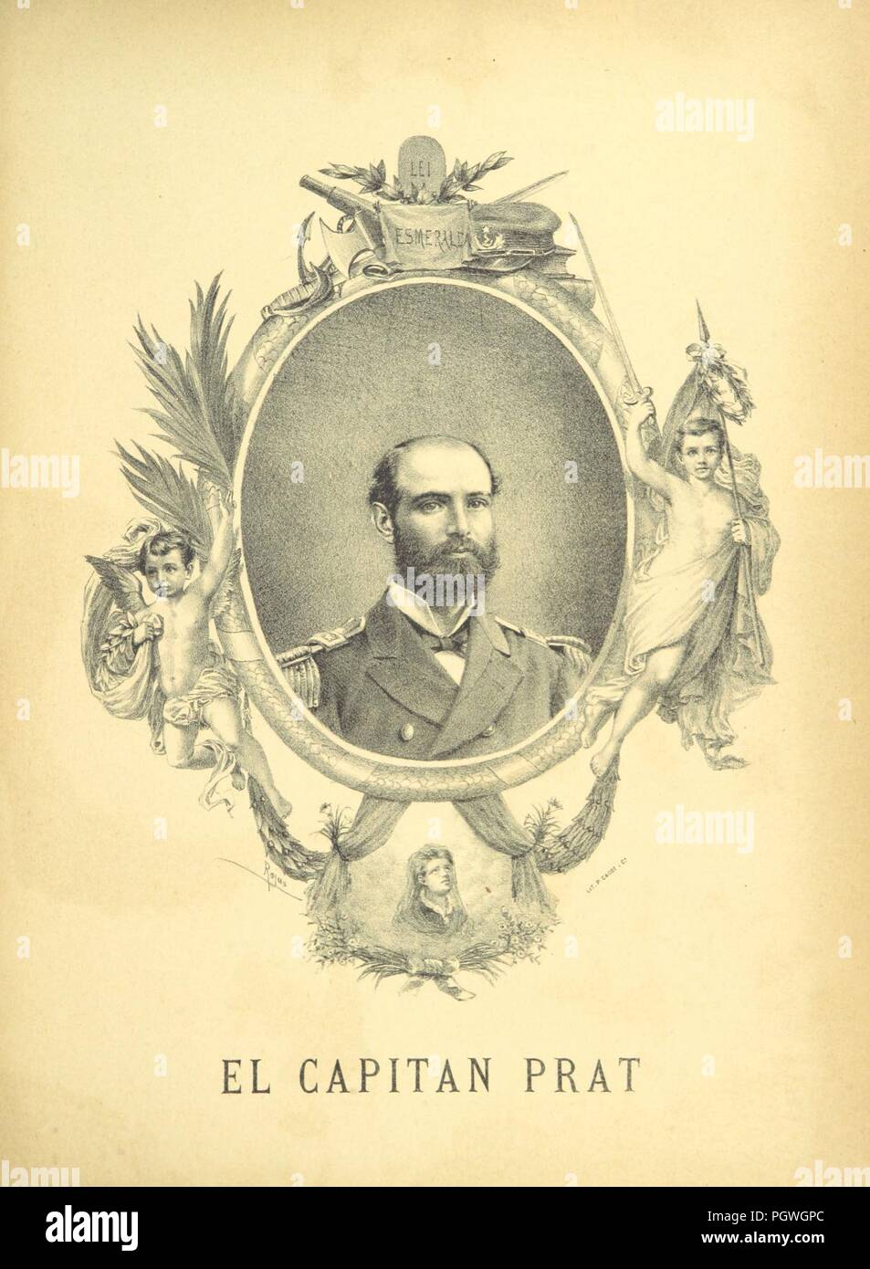 Libre à partir de la page 11 de "El album de la Gloria de Chile. Homenaje al ejército je Armada de Chile en la memoria de sus más marinos ilustres je soldados muertos por la patria en la guerra del Pacífico, 1879-1883 0010. Banque D'Images