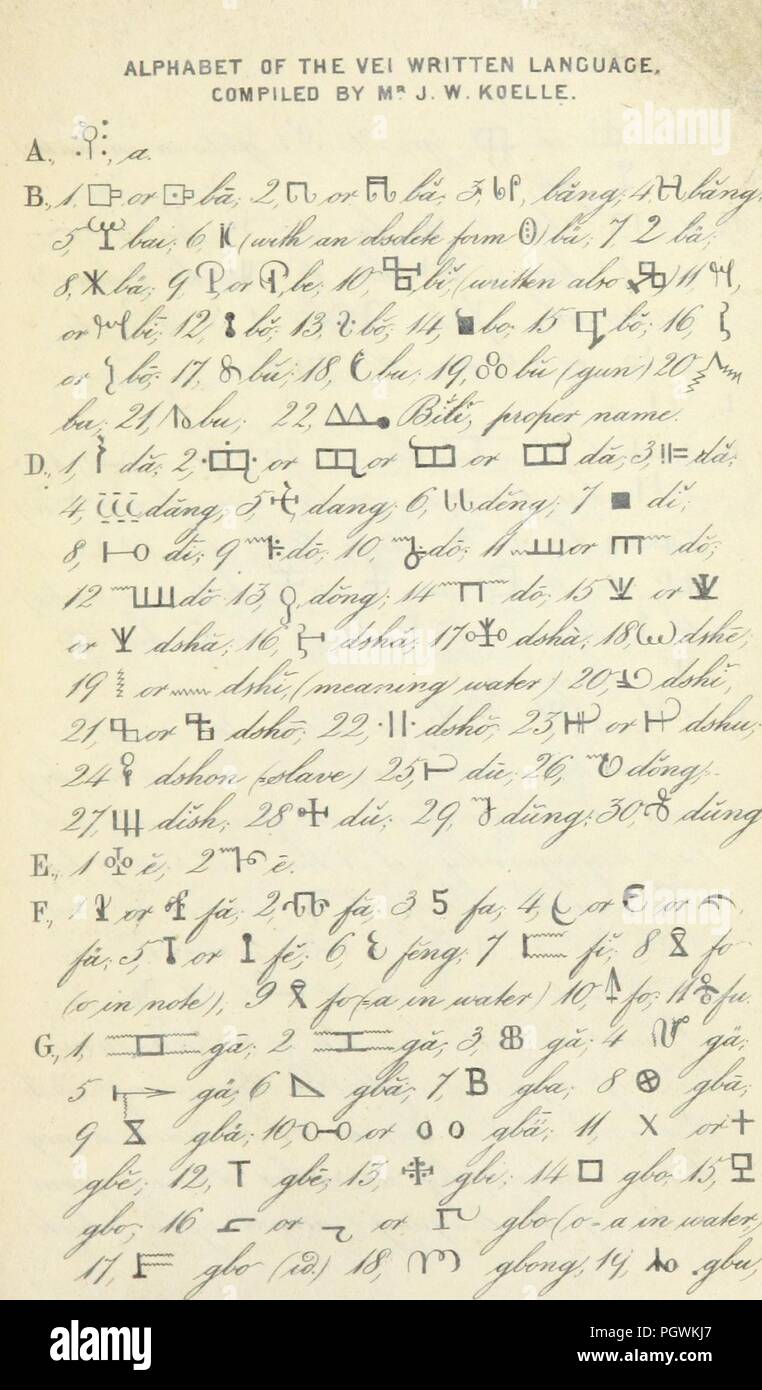 Libre à partir de la page 43 de "Récit d'une expédition dans le pays de l'Afrique de l'Ouest Vy, et la découverte d'un système d'écriture syllabique inventé récemment par les indigènes de la tribu Vy' . Banque D'Images