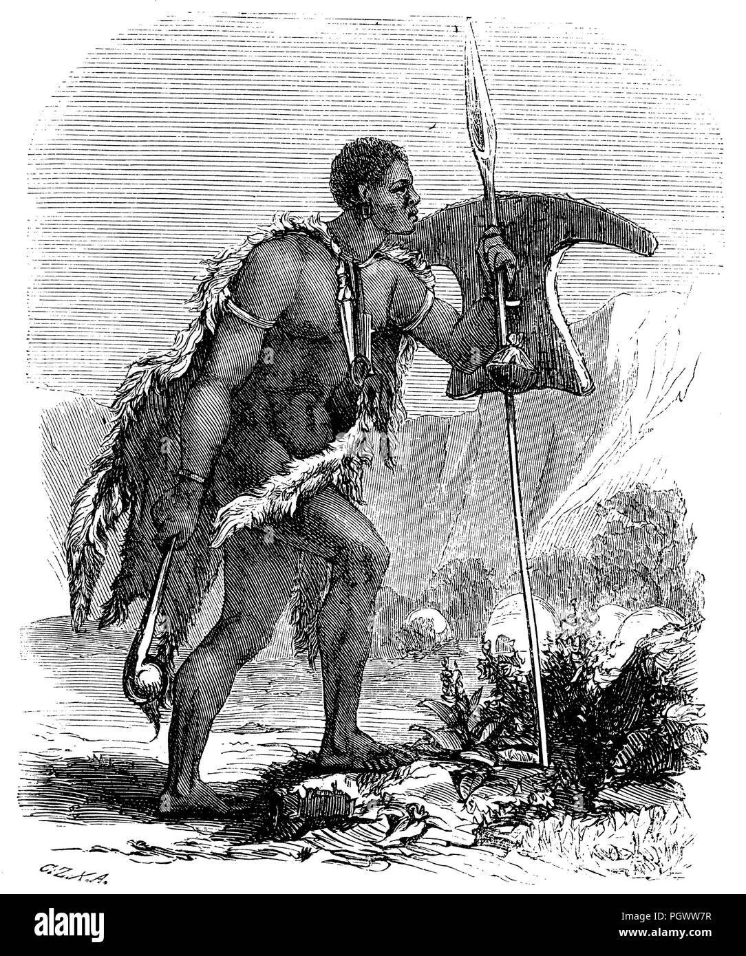 Betschuanen chef guerrier en costume, 1868 Banque D'Images