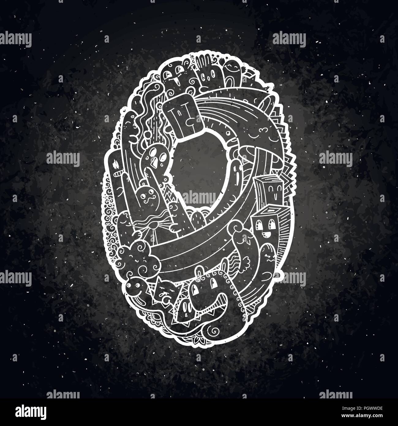 Le nombre zéro. Hand drawn doodled kids nombre. Mignon monstred les nombres, les symboles mathématiques. Illustration vectorielle pour le web, le design, la décoration, l'éducation, s'imprime, Illustration de Vecteur