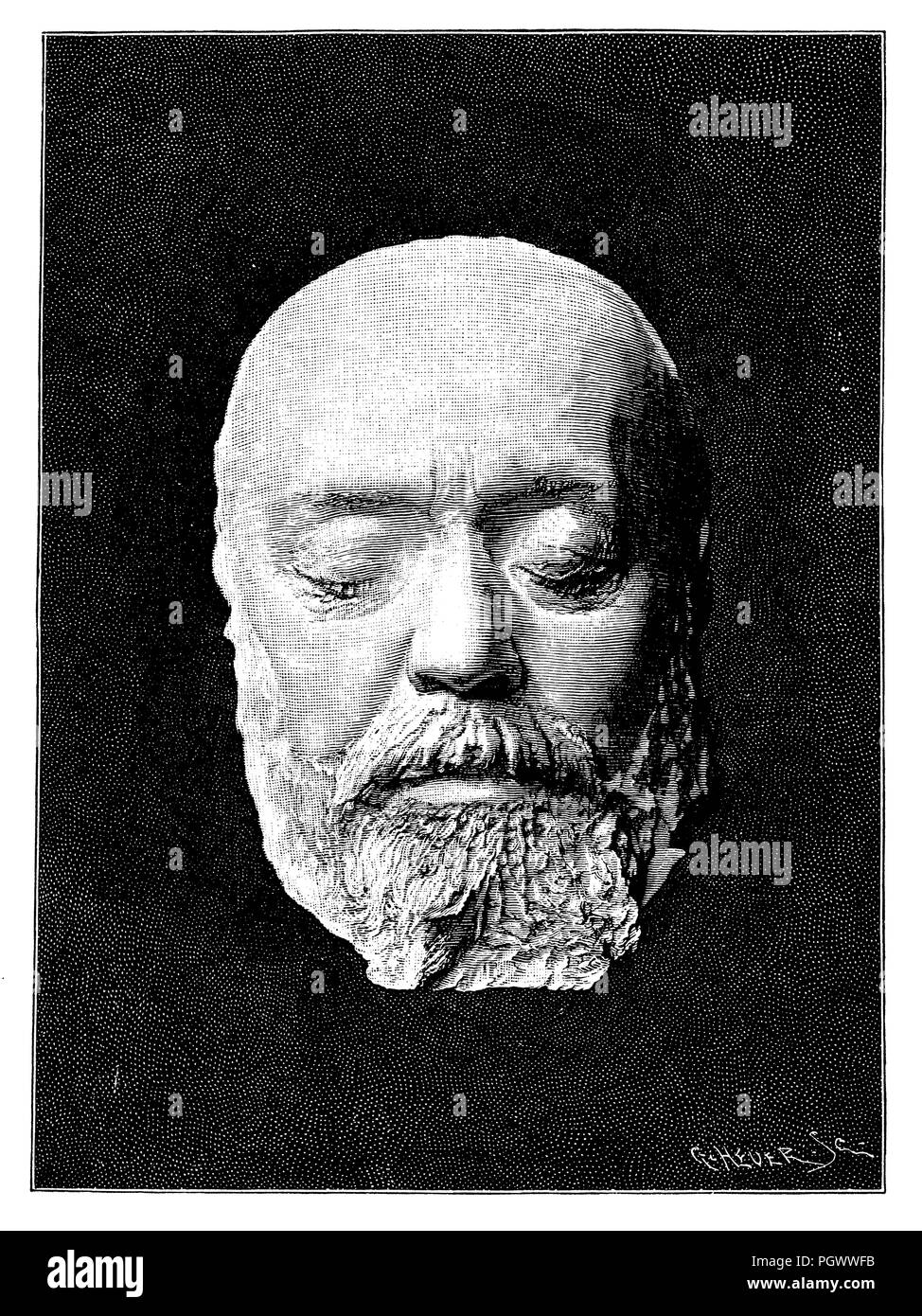 Berthold Auerbach (né le 28 février 1812 dans Nordstetten (maintenant partie de Horb), † 8 février 1882 à Cannes), écrivain allemand. Masque mortuaire, G. Heuer Banque D'Images