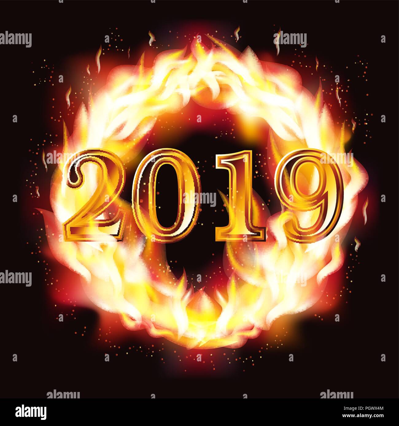 Heureuse Nouvelle Annee 19 Fire Carte D Invitation Vector Illustration Image Vectorielle Stock Alamy