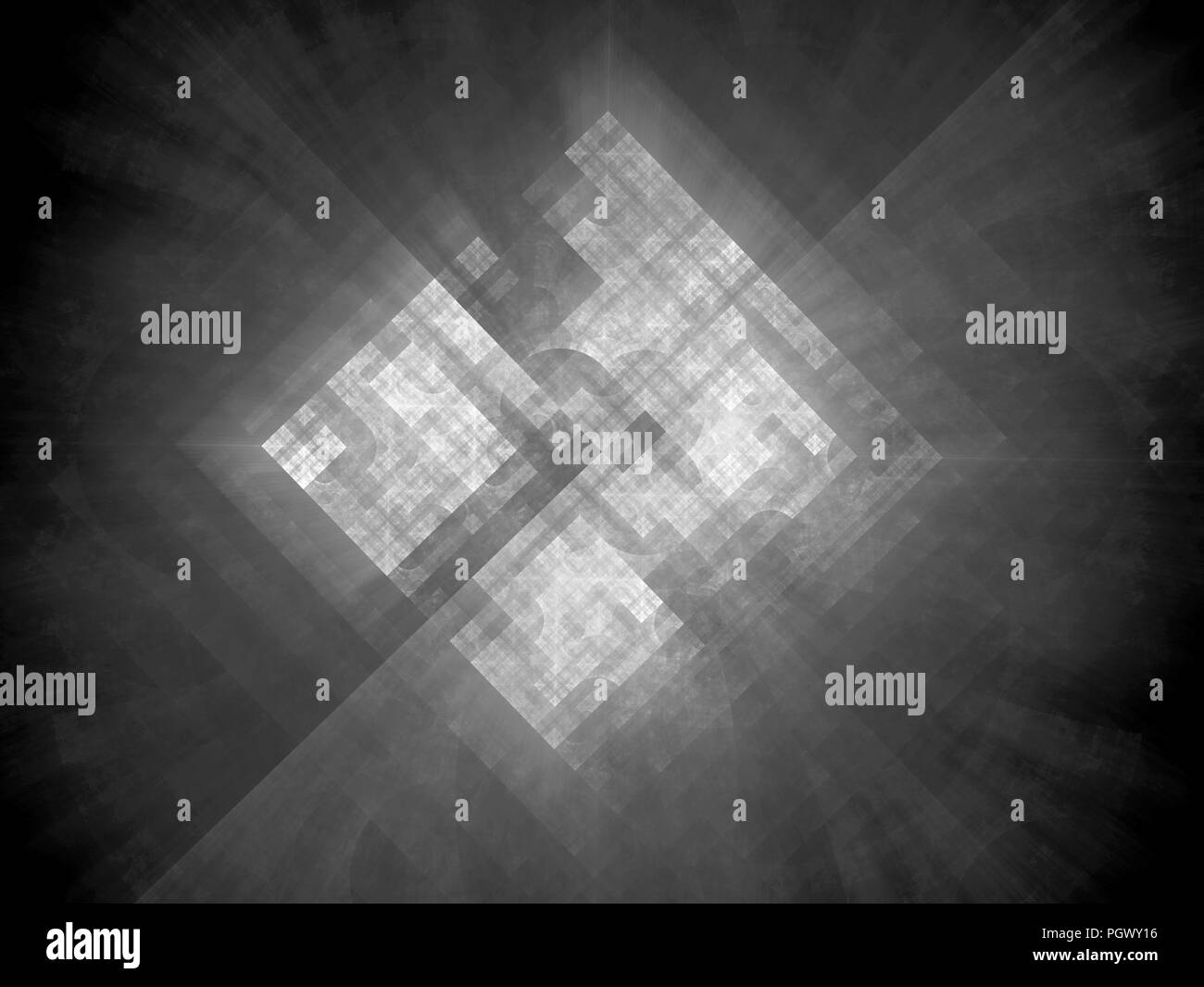 Nouveau prototype de processeur rougeoyant dans l'espace noir et blanc, générée par ordinateur résumé fond, rendu 3D Banque D'Images