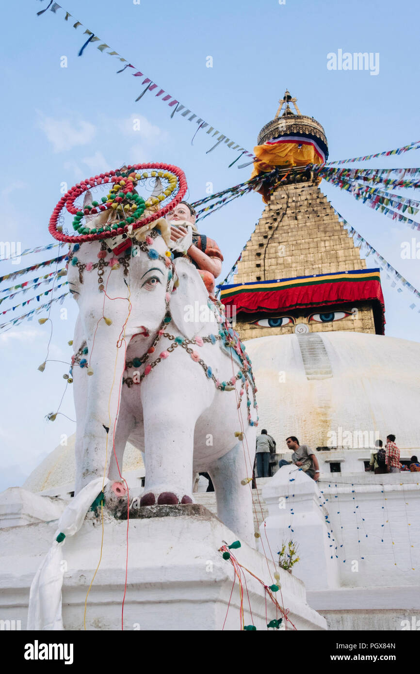 Bodhnath , Katmandou, Népal, Bagmati : grand stupa de Bodhnath, le plus important en Asie et l'un des plus grands dans le monde. Unesco world heritege site, en Banque D'Images