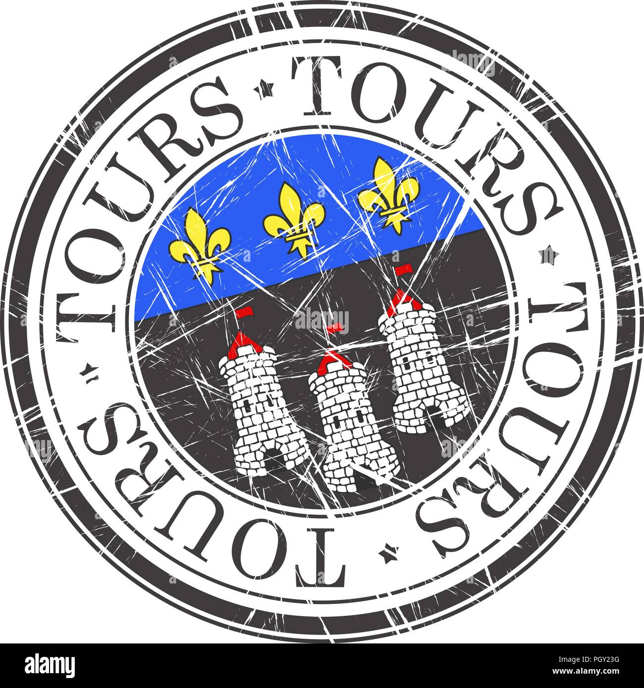 Tours city grunge rubber stamp on white Illustration de Vecteur