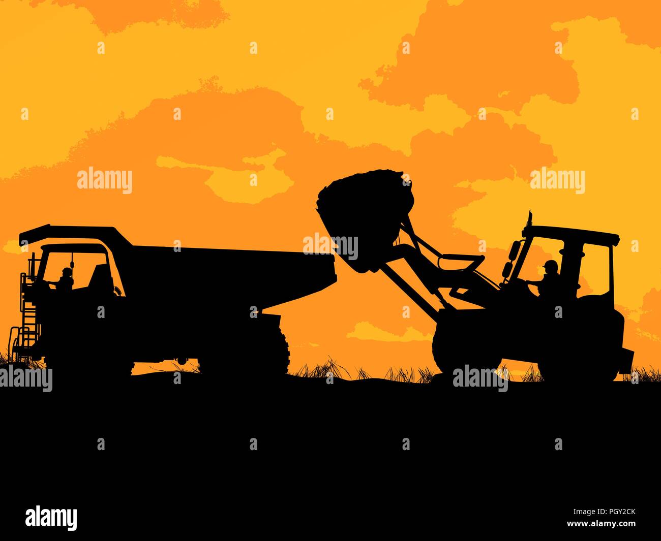 Les véhicules de construction sur le site d'ossature Illustration de Vecteur