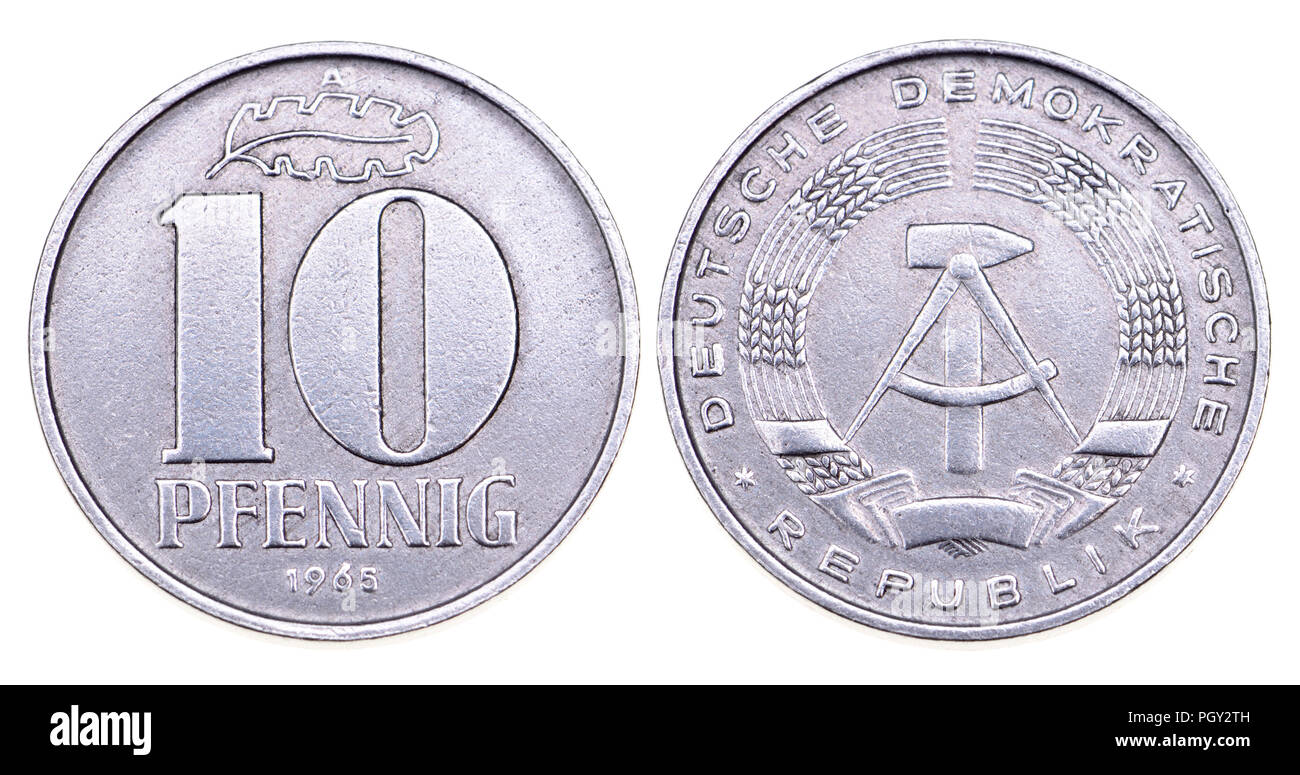 Coin de l'Allemagne de l'Est : 10 Pfennigs, 1965. Banque D'Images