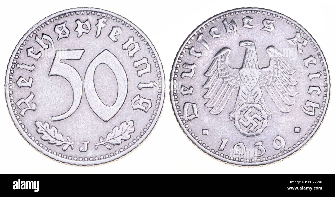 Pièce allemande : 1939 Pièce 50pf Deutsches Reich allemand avec l'aigle et croix gammée Banque D'Images