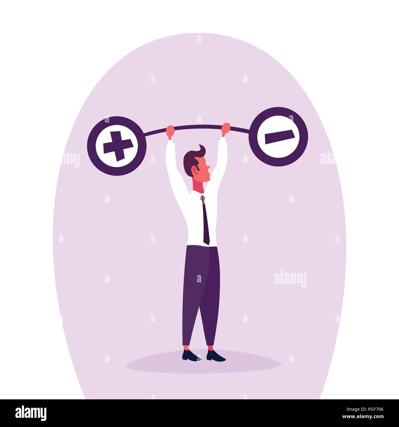 Businessman holding balance poids plus moins la dette crise signe prêt concept positif négatif débit crédit homme personnage de télévision Illustration de Vecteur