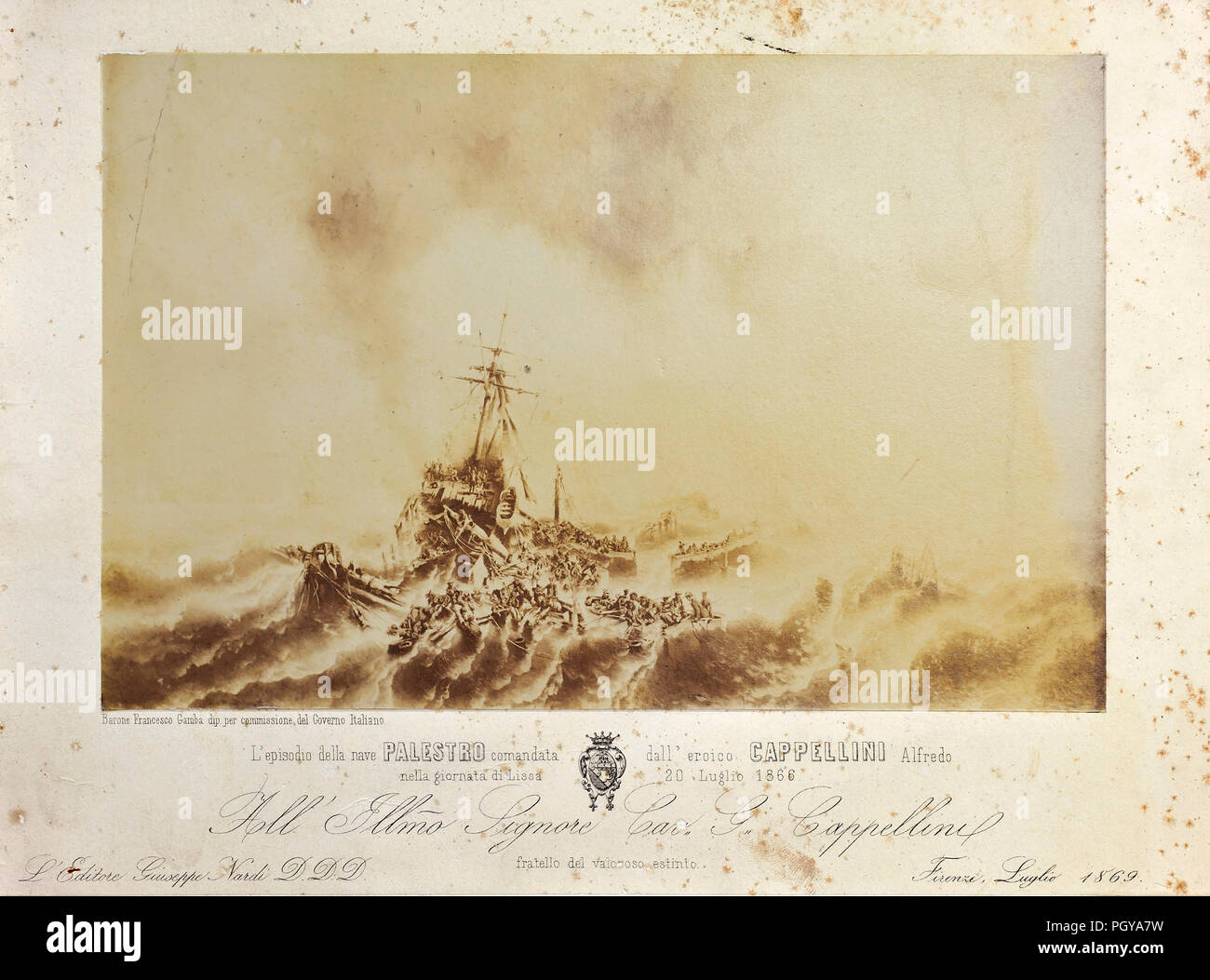 Photo par le peintre Baron Gamba explique en juillet 1869 'épisode du navire levée le 20 juillet 1866 format 16 X 25 Banque D'Images