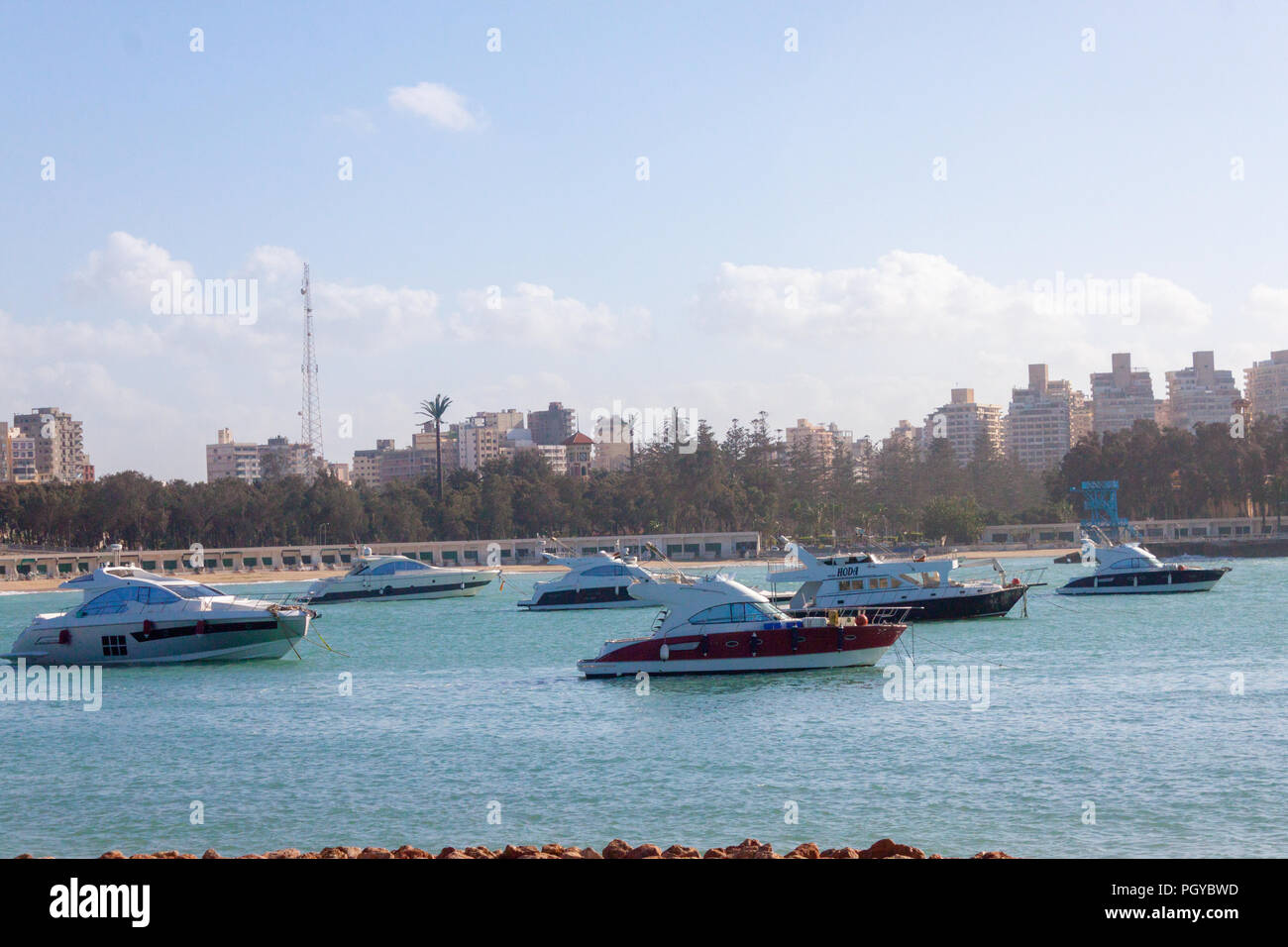 Phare d'Alexandrie et thr Montaza Palace Banque D'Images