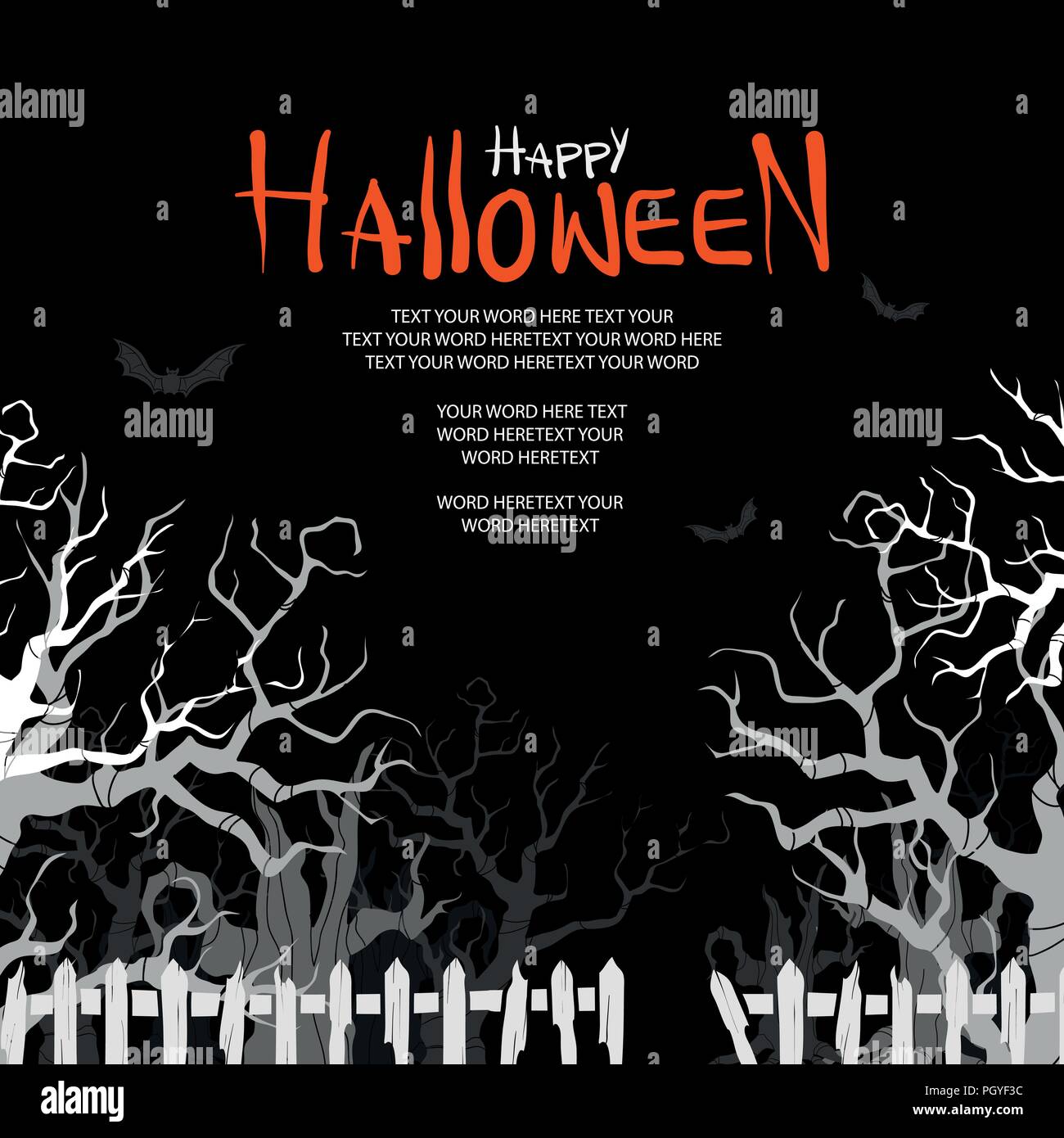 Silhouette blanc et gris, les arbres hantés sur fond noir et de l'espace pour le texte. La conception d'affiches ou d'arrière-plan pour l'halloween event dans le vector illustration Illustration de Vecteur