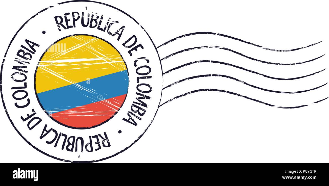 Colombie grunge stamp postal et d'un drapeau sur fond blanc Illustration de Vecteur
