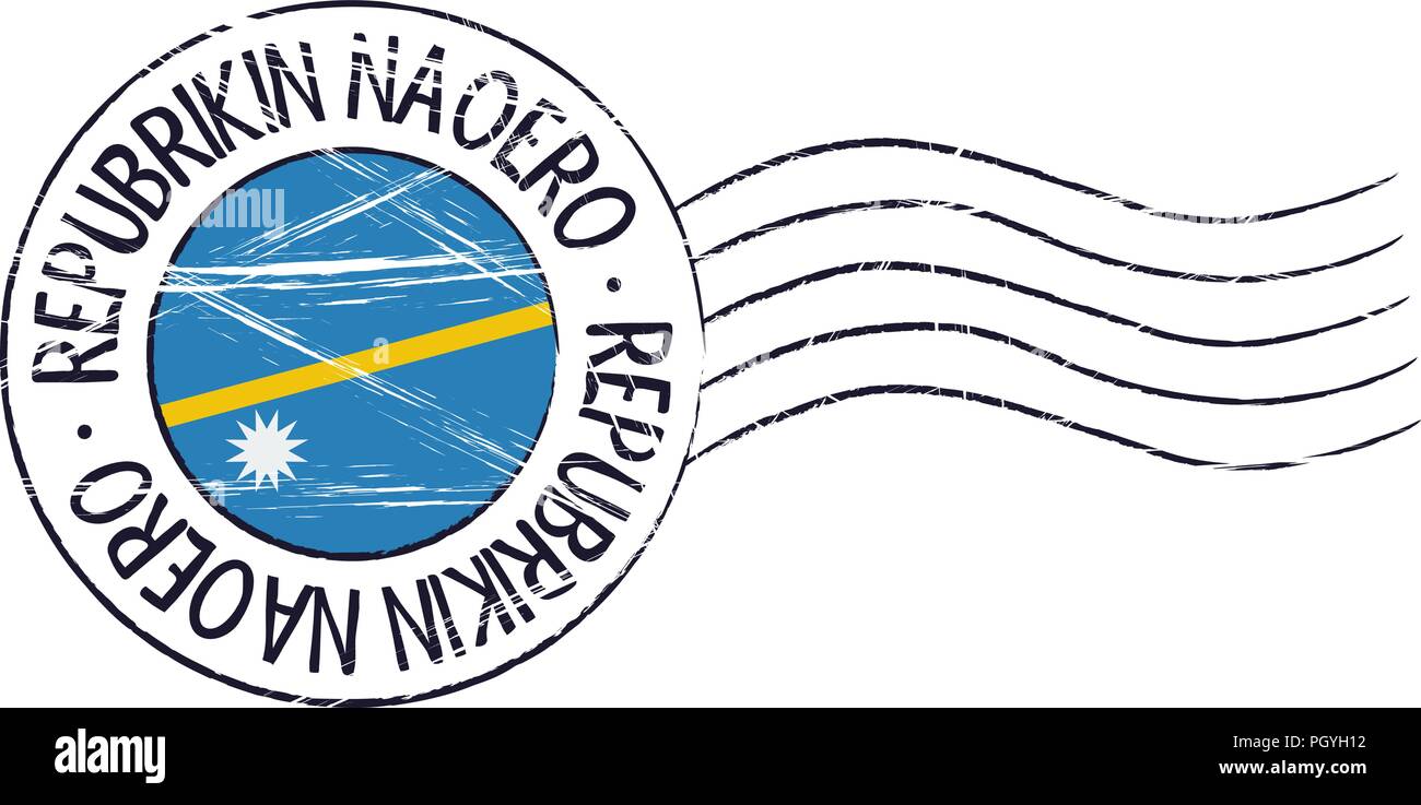 Timbre postal grunge Nauru et drapeau sur fond blanc Illustration de Vecteur