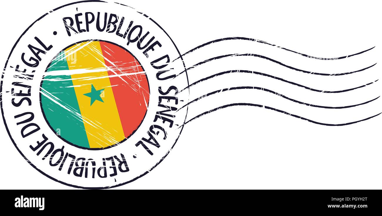 Timbre postal grunge le Sénégal et d'un drapeau sur fond blanc Illustration de Vecteur