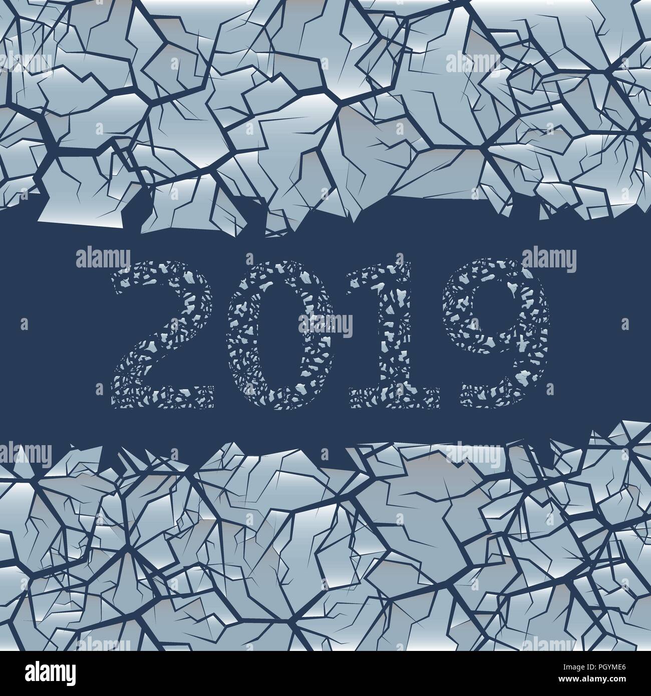 Arrière-plan de glace fissurée. Toile gelée d'hiver avec le trou pour le texte simple, bonne année 2019 et Joyeux Noël Illustration de Vecteur