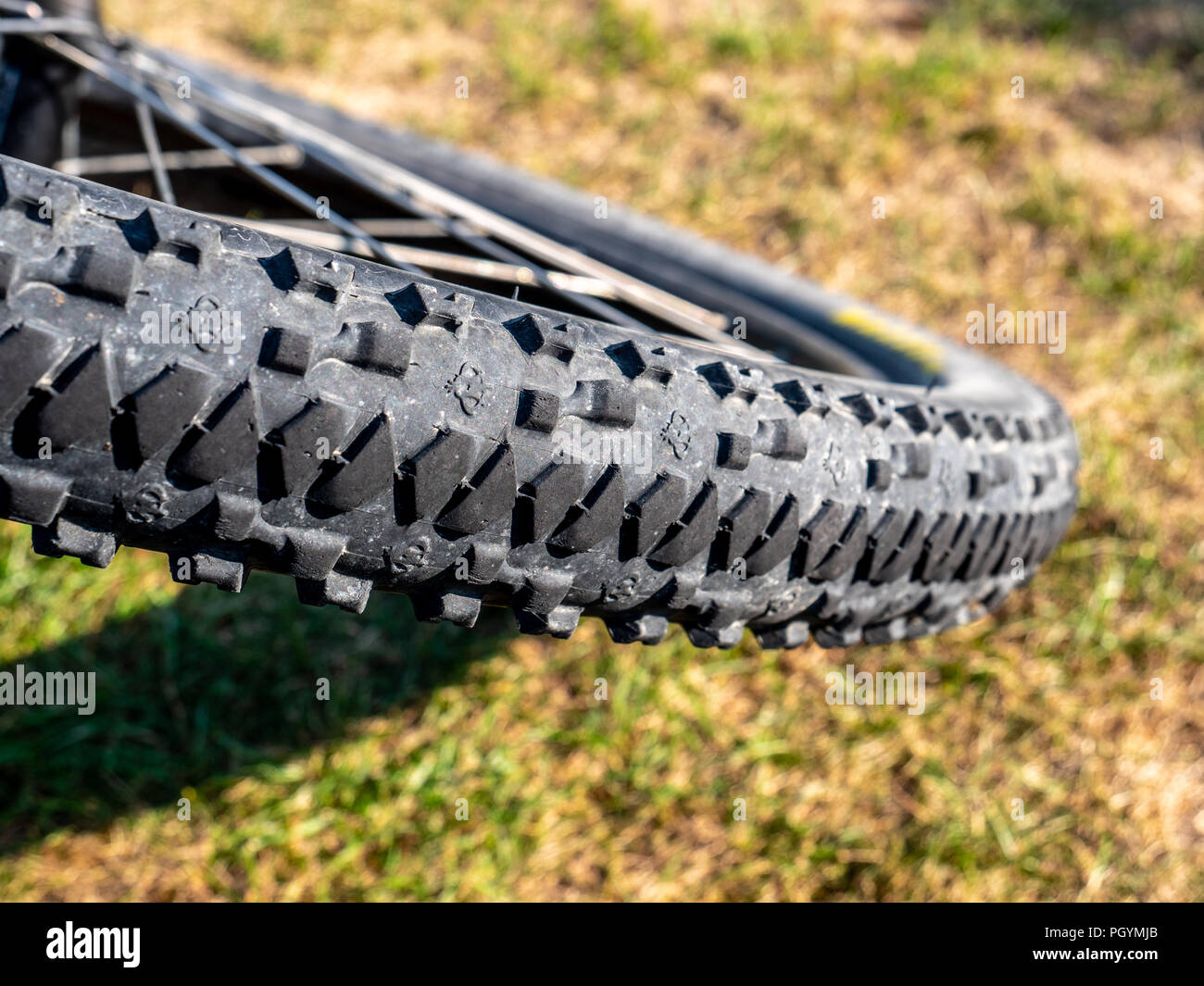 Portrait de profil de roue vtt sale de terre et de fond naturels Banque D'Images
