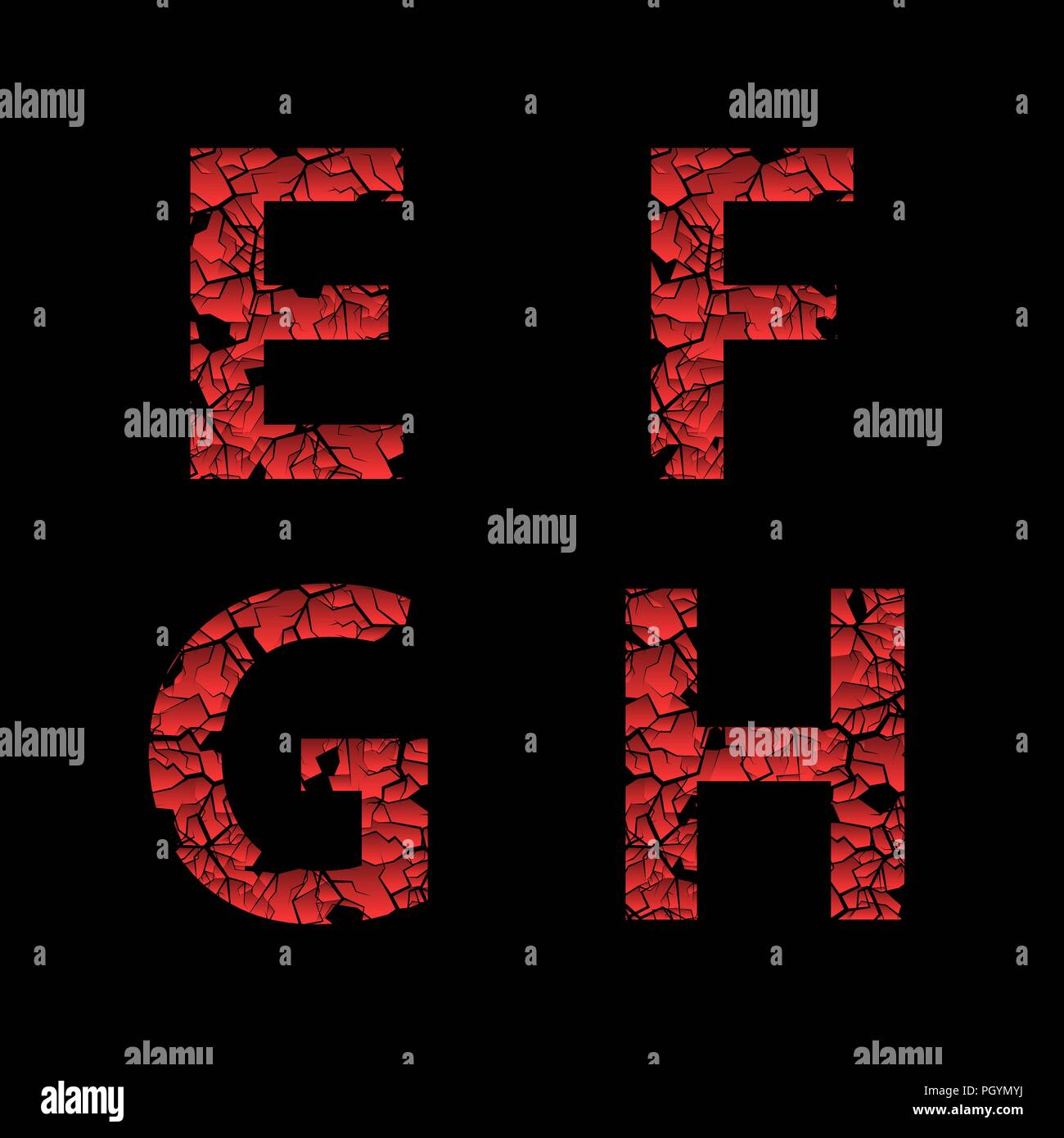 Broken rouge E,F,G,H lettres sur fond noir. Vector illustration Illustration de Vecteur