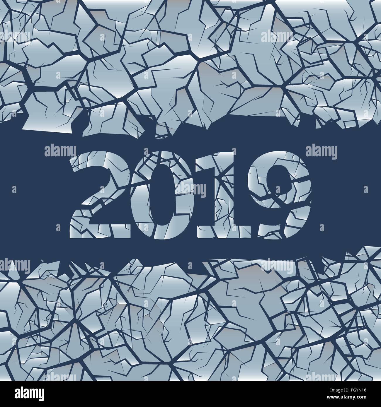 Arrière-plan de glace fissurée. Toile gelée d'hiver avec le trou pour le texte simple, bonne année 2019 et Joyeux Noël Illustration de Vecteur