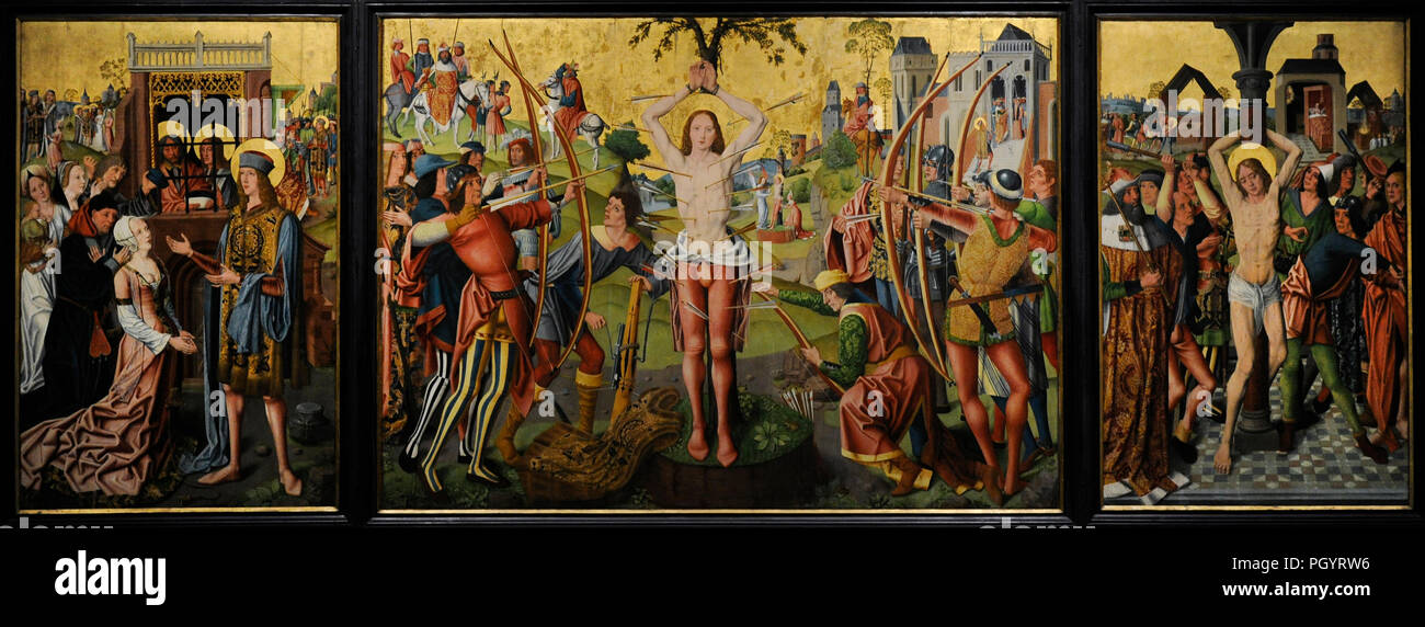 Maître de la Sainte Famille (le plus jeune) et l'atelier, actif à Cologne entre 1480 et 1515/1518. Retable de saint Sébastien, 1493-1494. Musée Wallraf-Richartz. Cologne. L'Allemagne. Banque D'Images